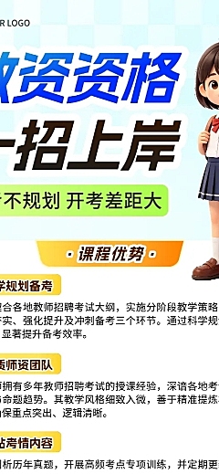 3d卡通教师资格证培训班招生宣传长图海报
