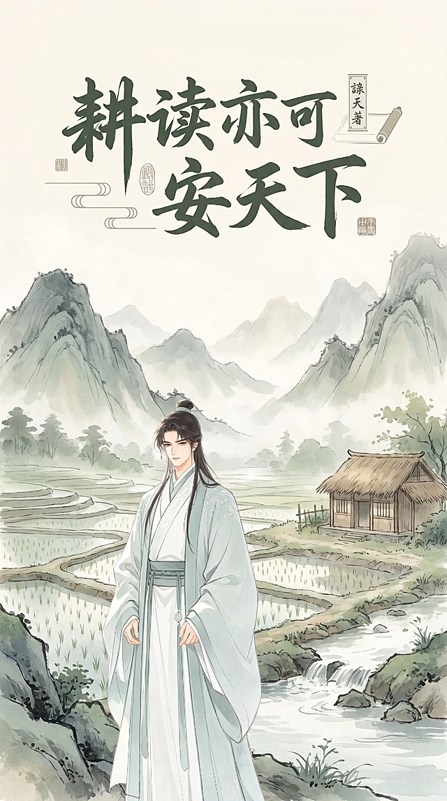 给我生成漫剧封面9：16，背景不要纯白色男主，剧名叫《「图片1」耕读亦可安天下》