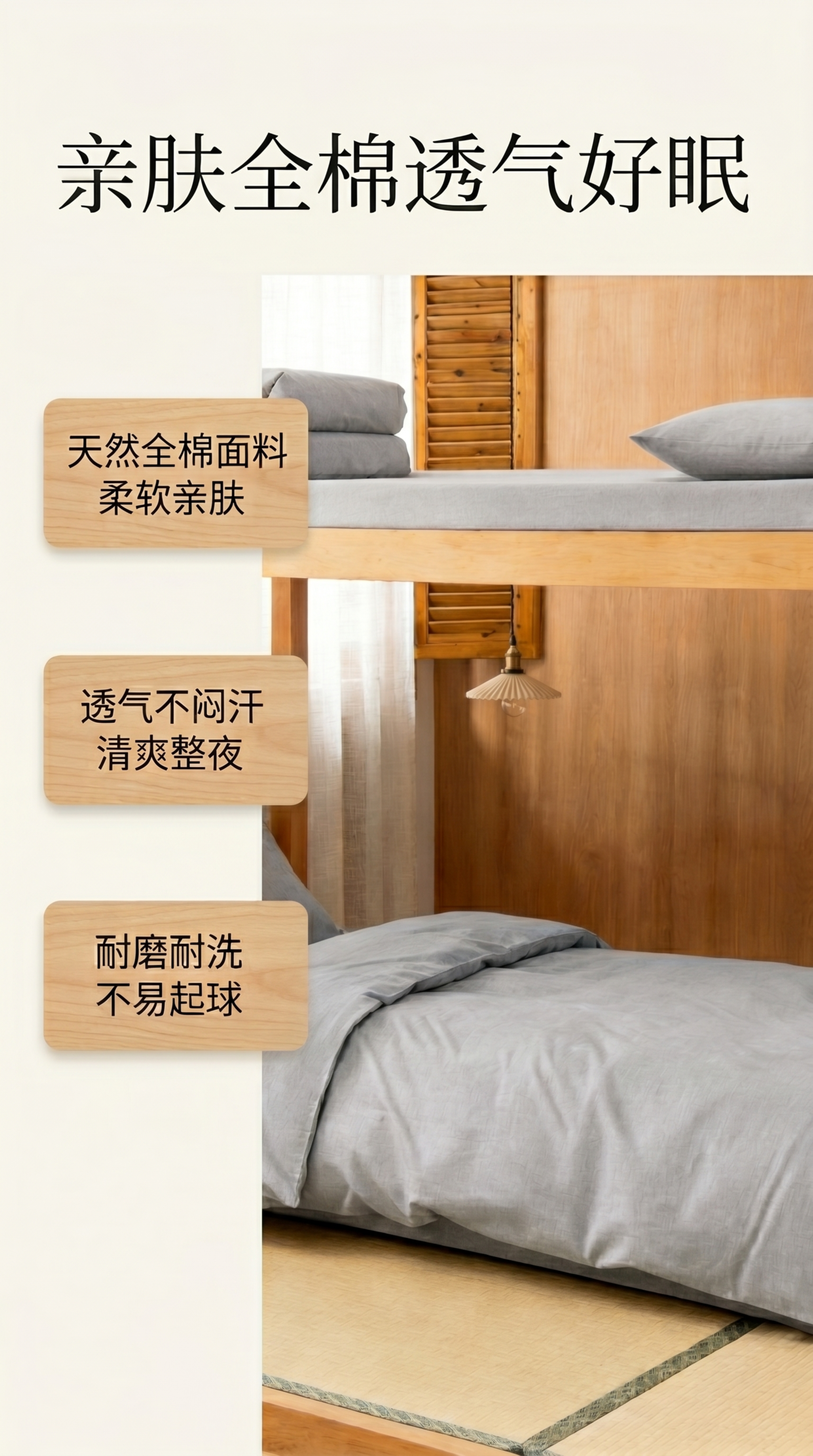 [第2屏] 核心卖点解析，突出纯色全棉学生三件套纯棉柔软卖点。… - 图片创意预览