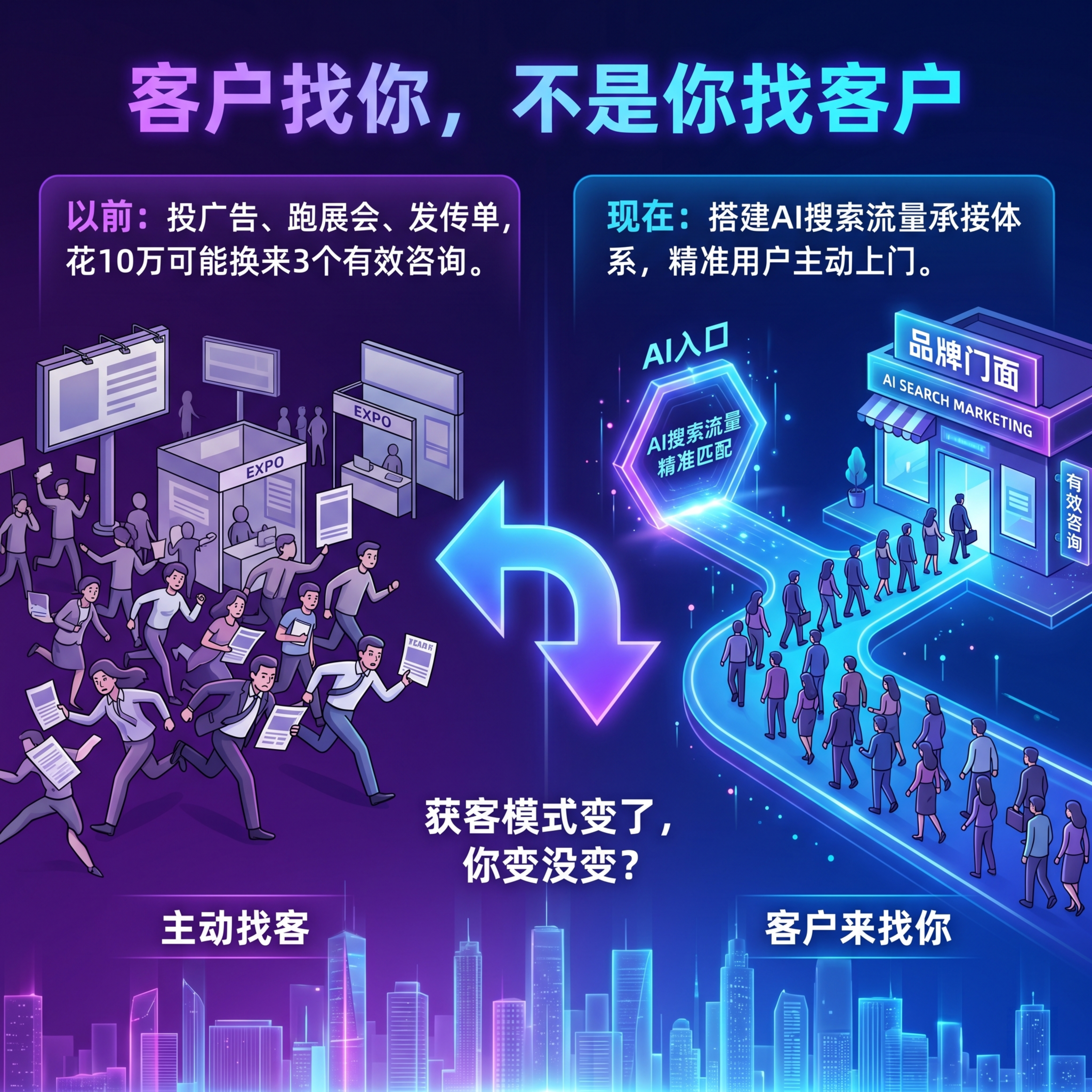 比例1:1，紫蓝渐变撞色科技风，深色背景从深紫过渡到电光蓝，保… - 图片创意预览