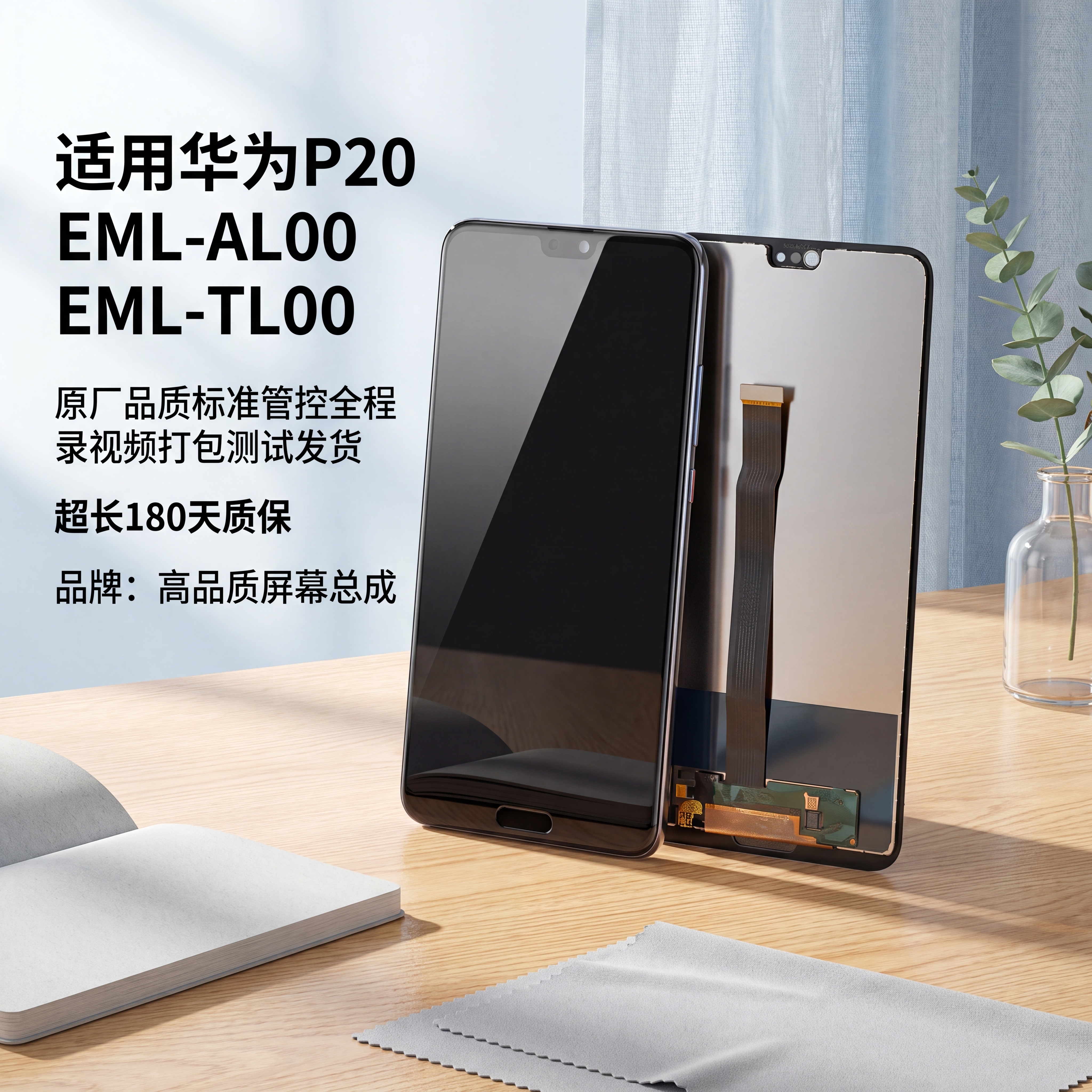 商业级产品摄影。 主体：华为P20屏幕总成占画面60%~70%… - 图片创意预览