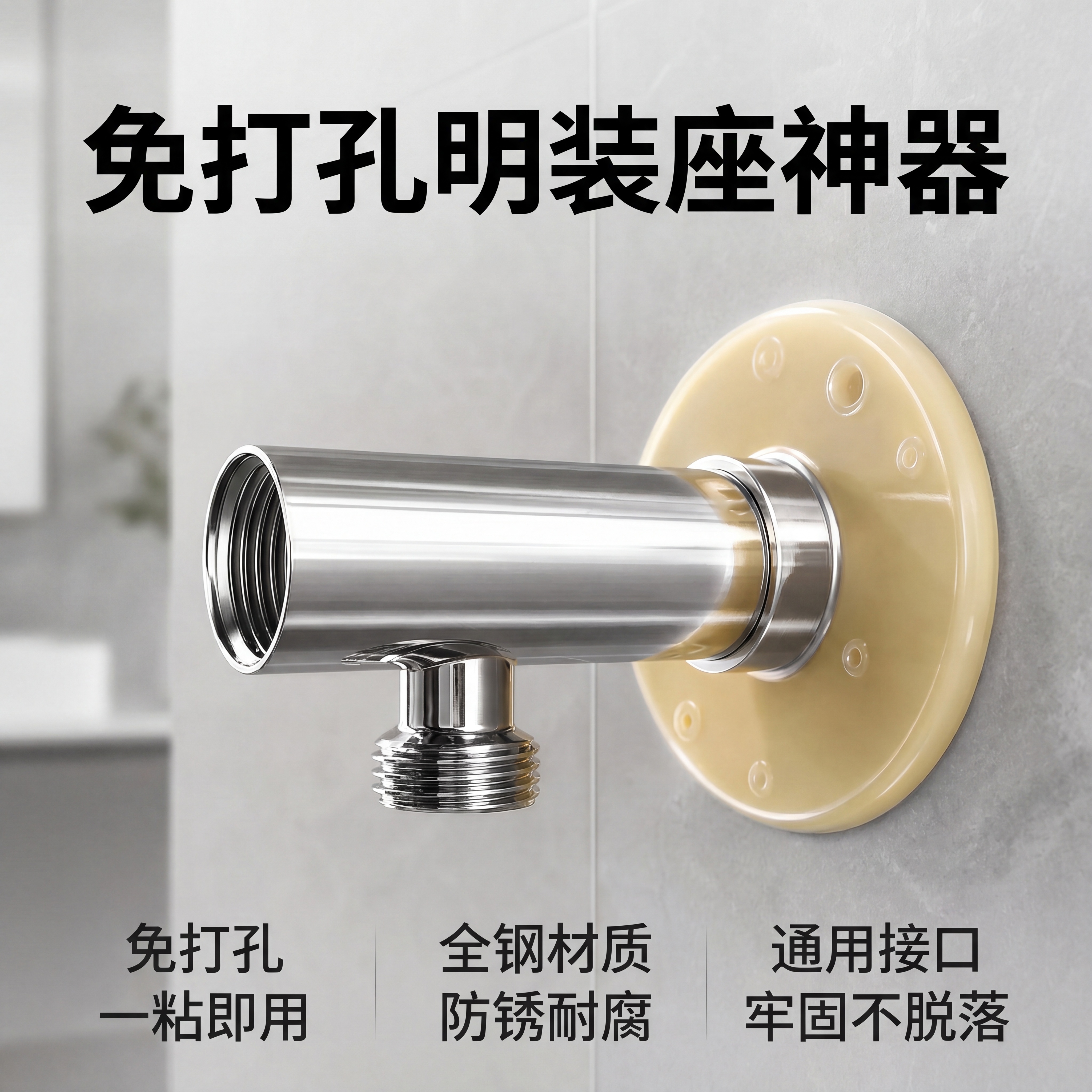 [主图-1] 免钉明装座花洒固定神器产品首图。氛围风格：拼多多… - 图片创意预览