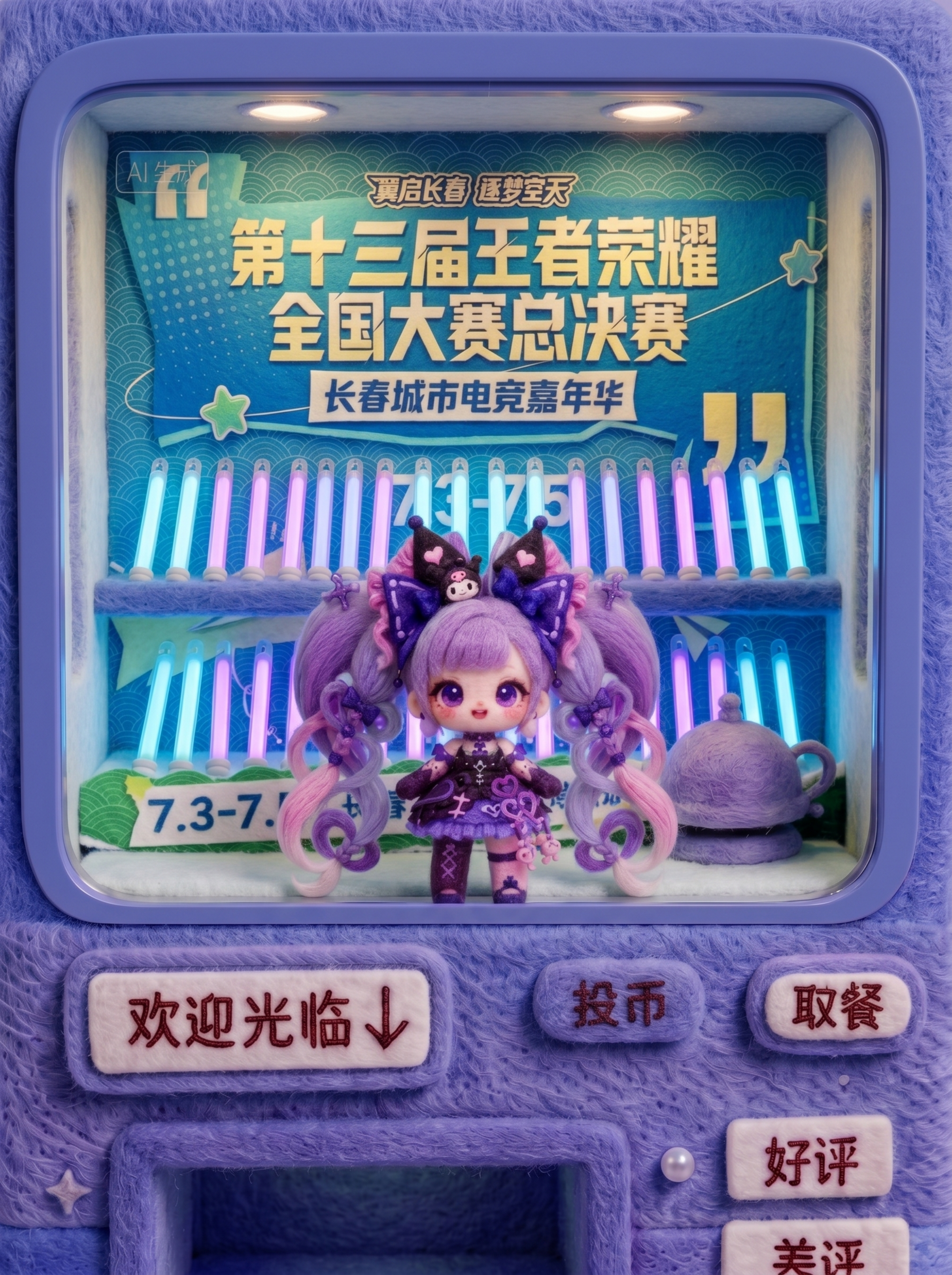 主体外壳：保留图1毛毡自动贩卖机完整造型（边框、下层按键「欢迎… - 图片创意预览