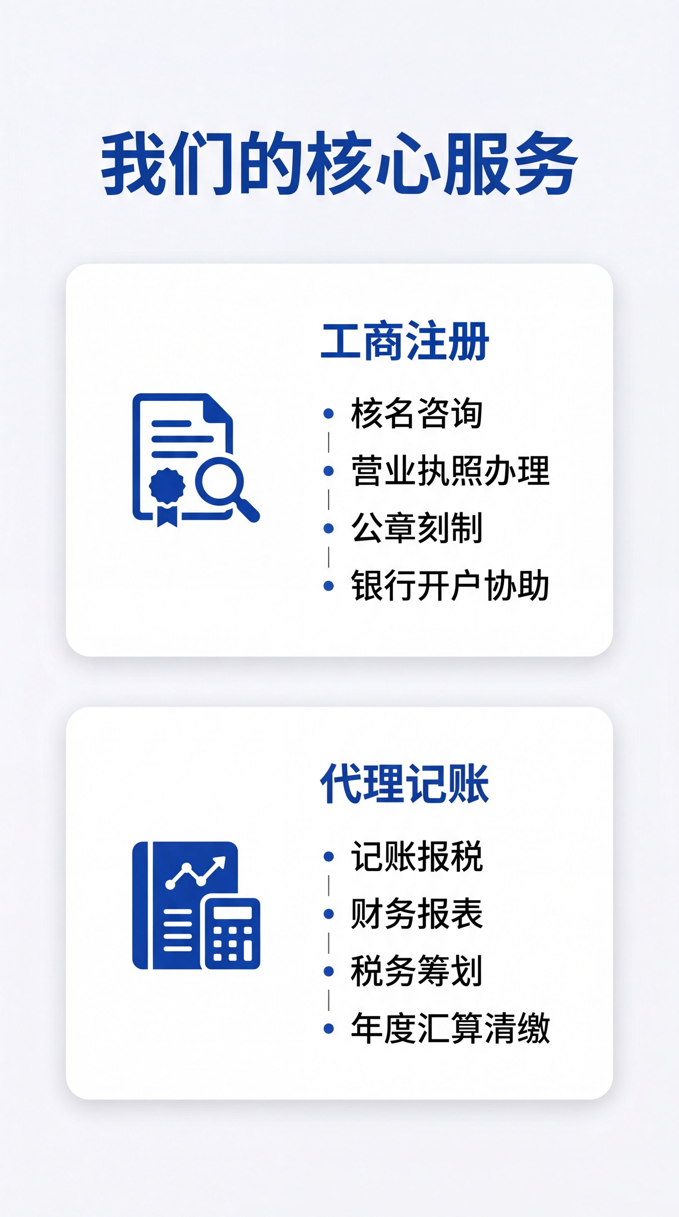 [第3屏] 服务方案拆解页-拆解工商注册和代理记账两大核心服务… - 图片创意预览