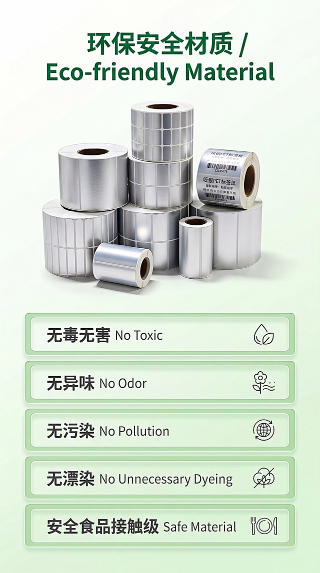 [第4屏] 环保材质特性介绍页，突出产品安全环保无毒害卖点。
[氛围/风格] 干净清新环保风，浅绿调点缀白色背景，安全可信。
[元素布局] 上方大标题，中部产品主图使用【图1】产品，下方排列五个环保优势卖点卡片，卡片横向排布，从上到下依次排列。
[光影质感] 柔光均匀，产品清晰，卡片信息通透。
[配色色系] 全局底色 #FFFFFF；卖点卡片浅绿色描边，标题深绿色，文字深灰色。
[视角构图] 从上到下居中构图，信息层级清晰，主产品视觉突出。
[文字版式] 顶部主标题中英双语「环保安全材质 / Eco-friendly Material」；五个卖点依次：「无毒无害 No Toxic」、「无异味 No Odor」、「无污染 No Pollution」、「无漂染 No Unnecessary Dyeing」、「安全食品接触级 Safe Material」；卖点卡片设计简洁，文字清晰易读。
[比例分辨率] 9:16竖版比例，4K分辨率，文字清晰可辨，高清画质。
[负向提示词] 产品变形，文字挤堆，颜色过于鲜艳，虚假认证标识，水印。