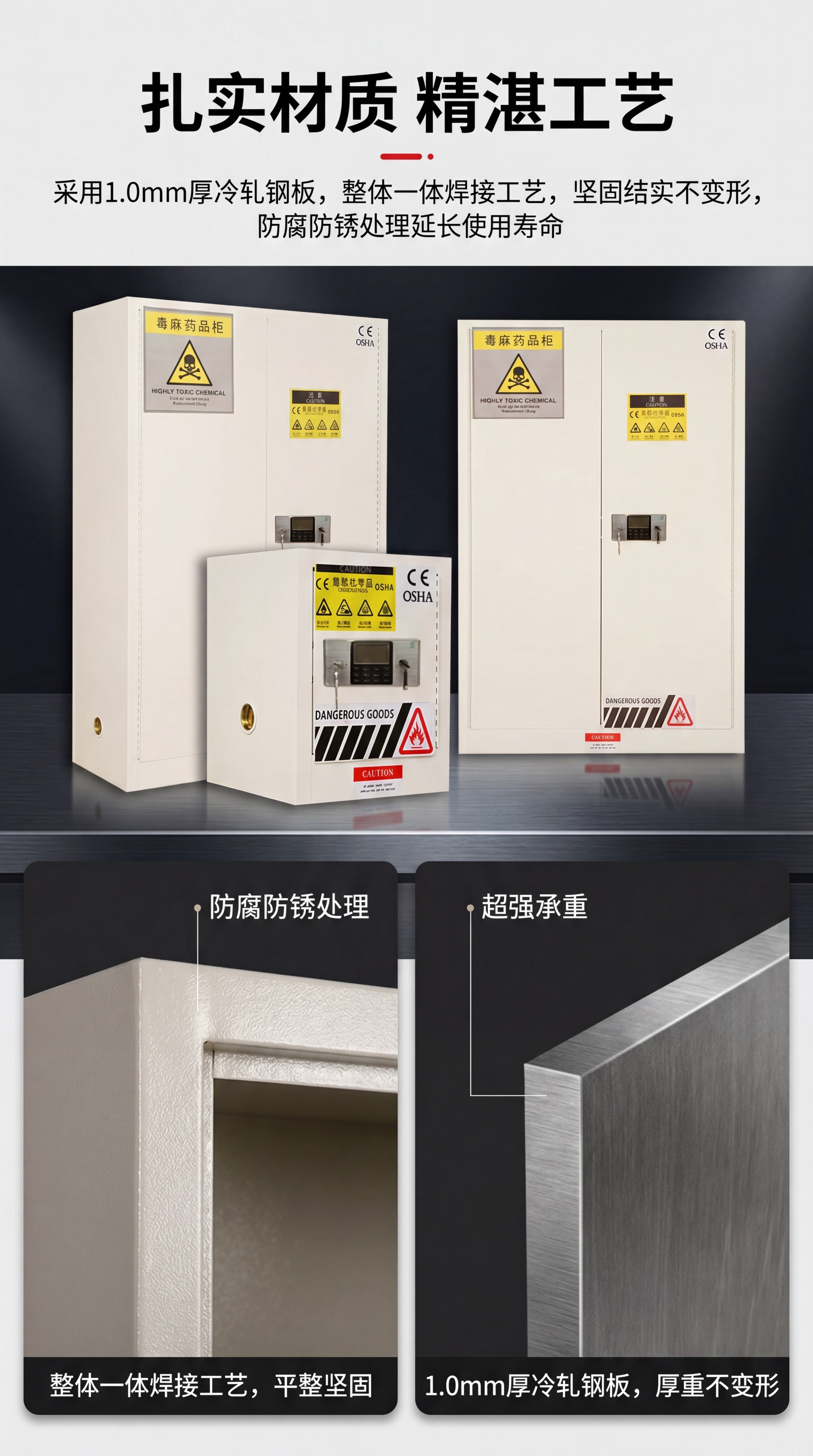 [第5屏] 材质工艺实测，展示毒麻柜冷轧钢板整体焊接工艺。本屏… - 图片创意预览