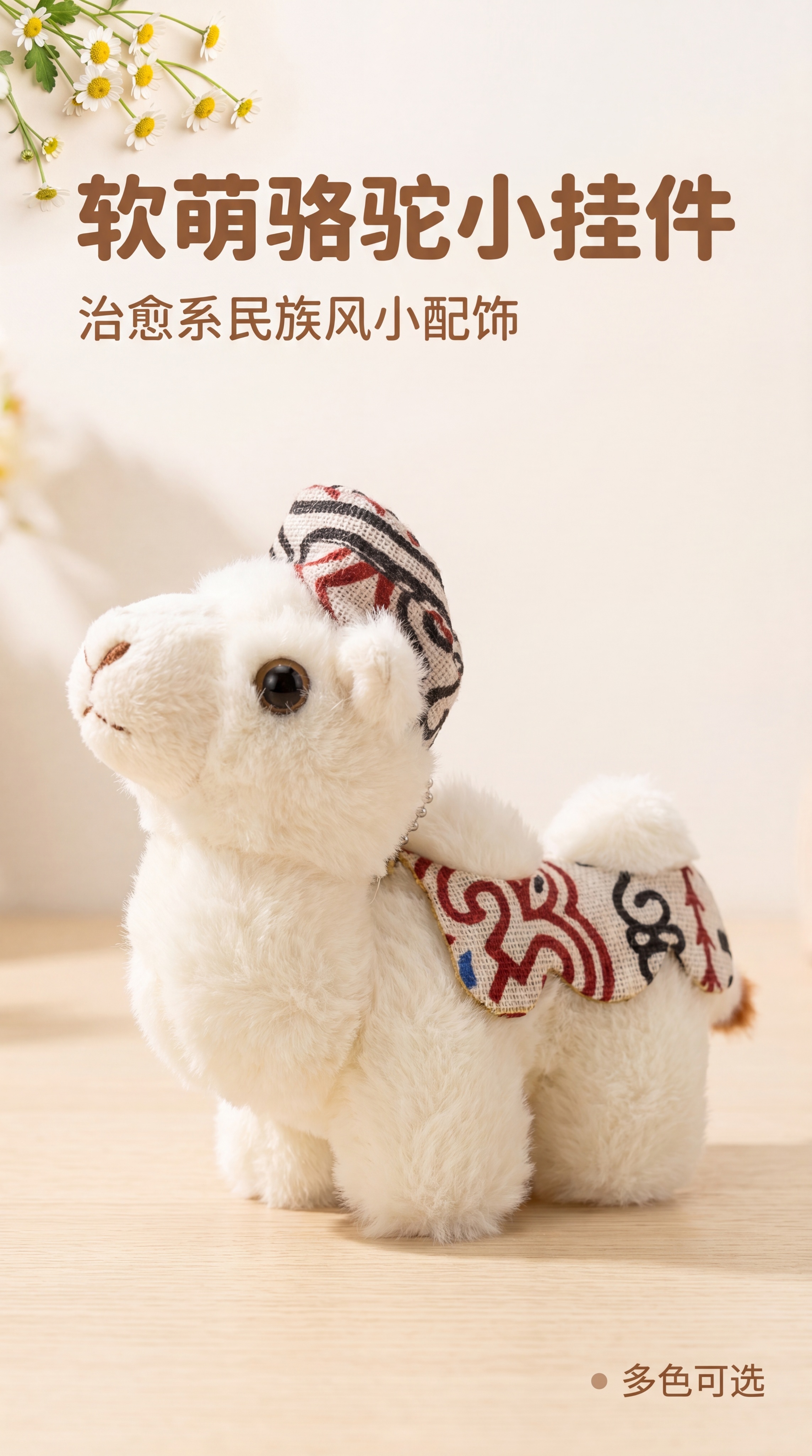 [第1屏] 详情页头图，民族风奶白色毛绒骆驼挂件氛围海报。本屏… - 图片创意预览