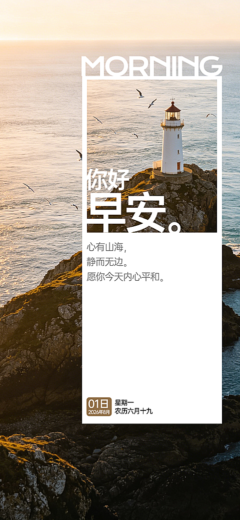 温馨治愈实景风早安日签全屏竖版海报