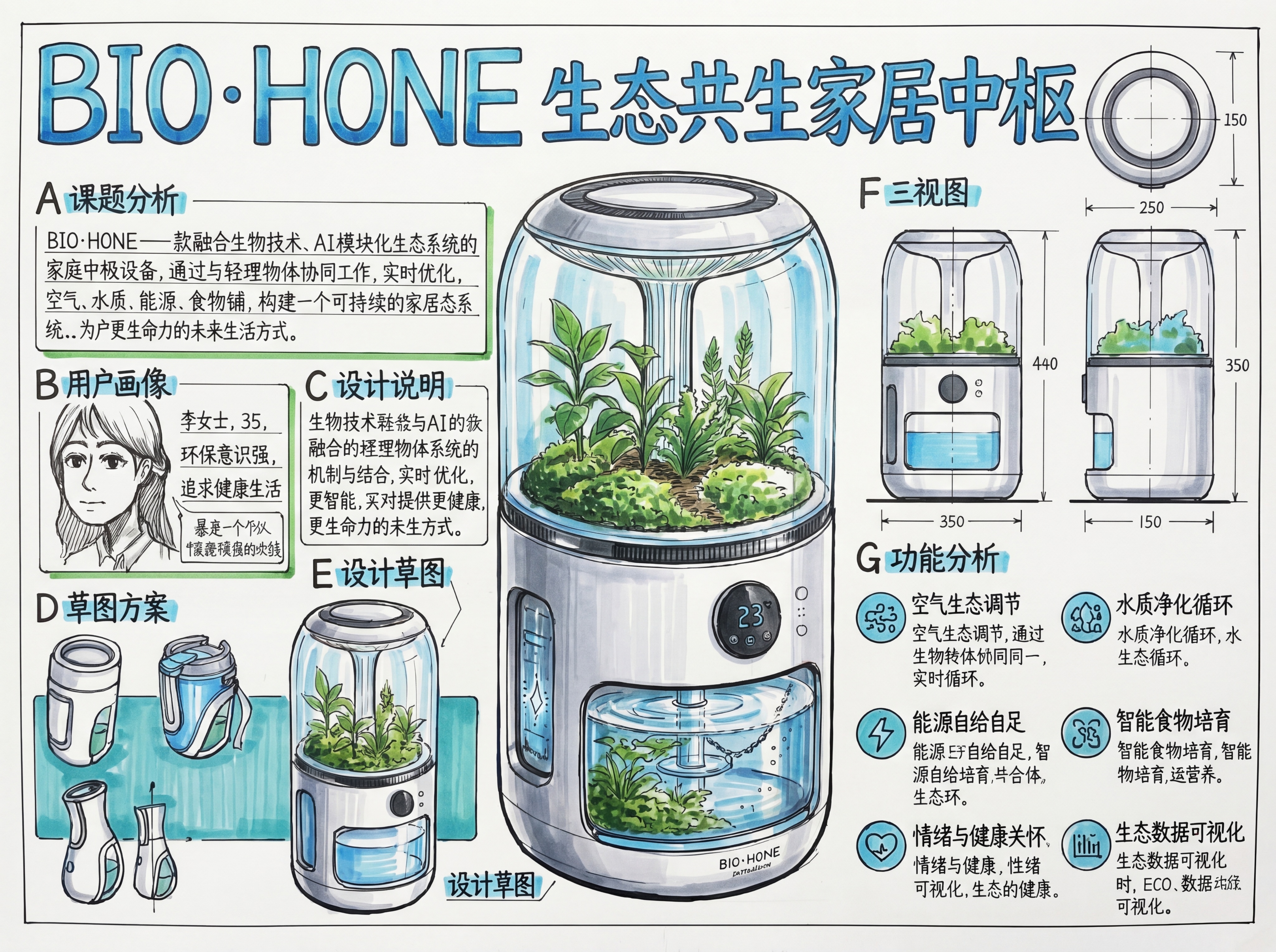 参考第一张手绘制图模板，为第二张产品BIO·HONE生态共生家… - 图片创意预览