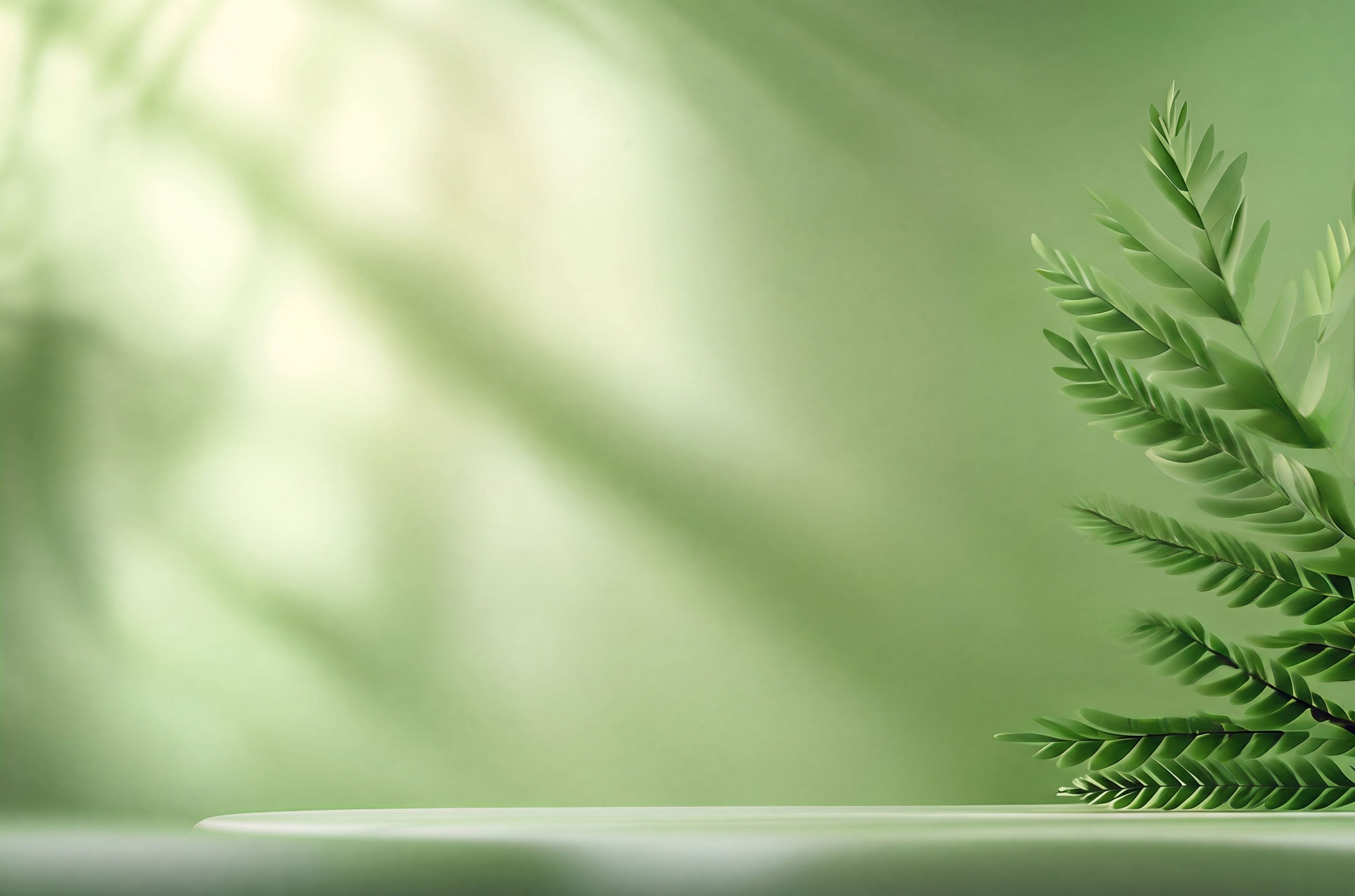 去掉图片中的所有化妆品产品，保留原有绿色渐变背景、蕨类植物和台… - 图片创意预览