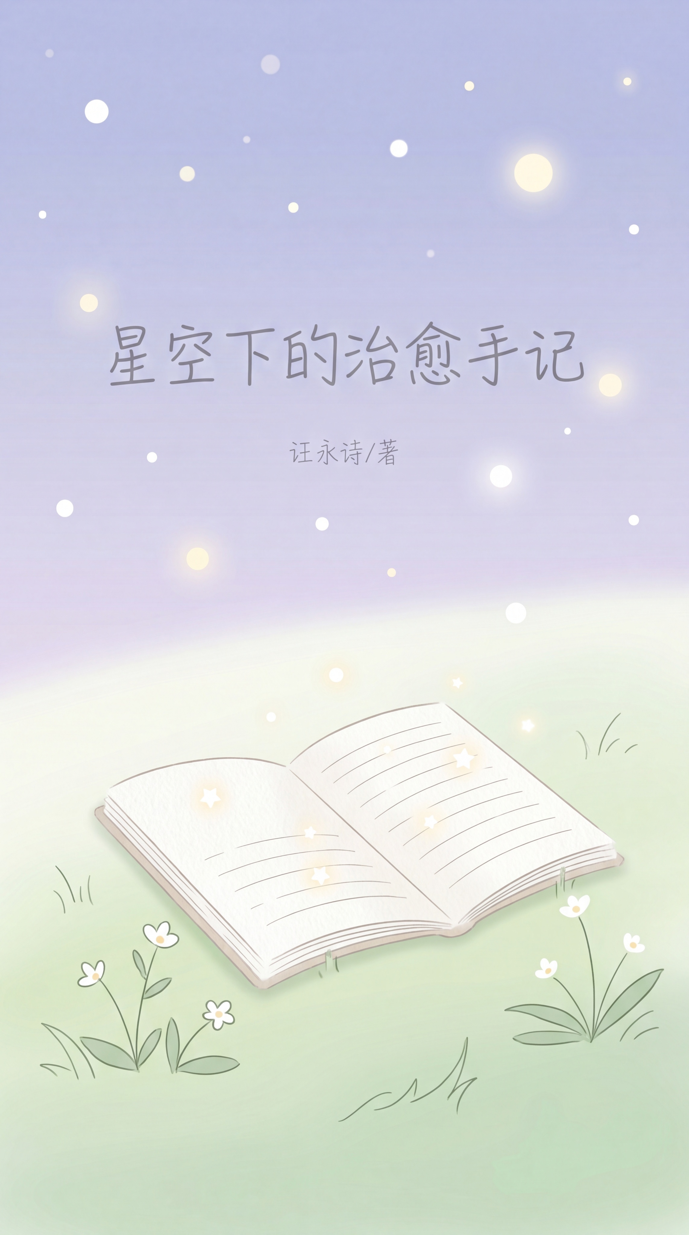 书籍封面设计，书名《星空下的治愈手记》，清新治愈简约插画风，低… - 图片创意预览