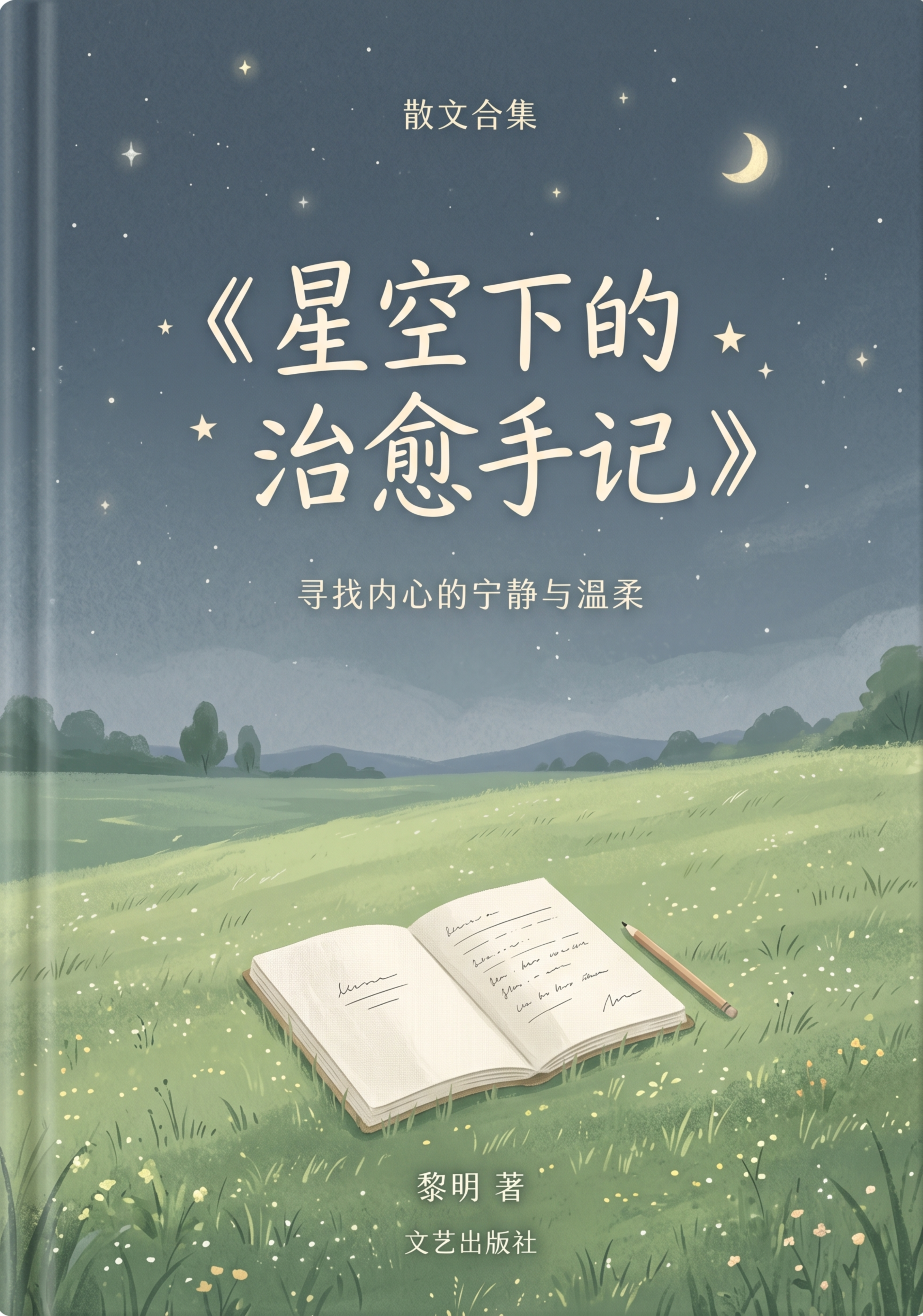 书籍封面设计，散文合集《星空下的治愈手记》，清新治愈风格，低饱… - 图片创意预览