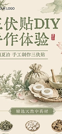 三伏天DIY手作体验活动中式国风宣传长图海报