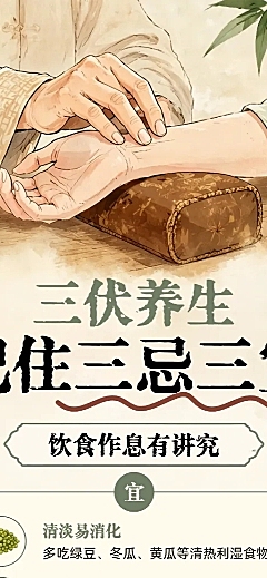 三伏天养生健康科普知识分享国风长图海报