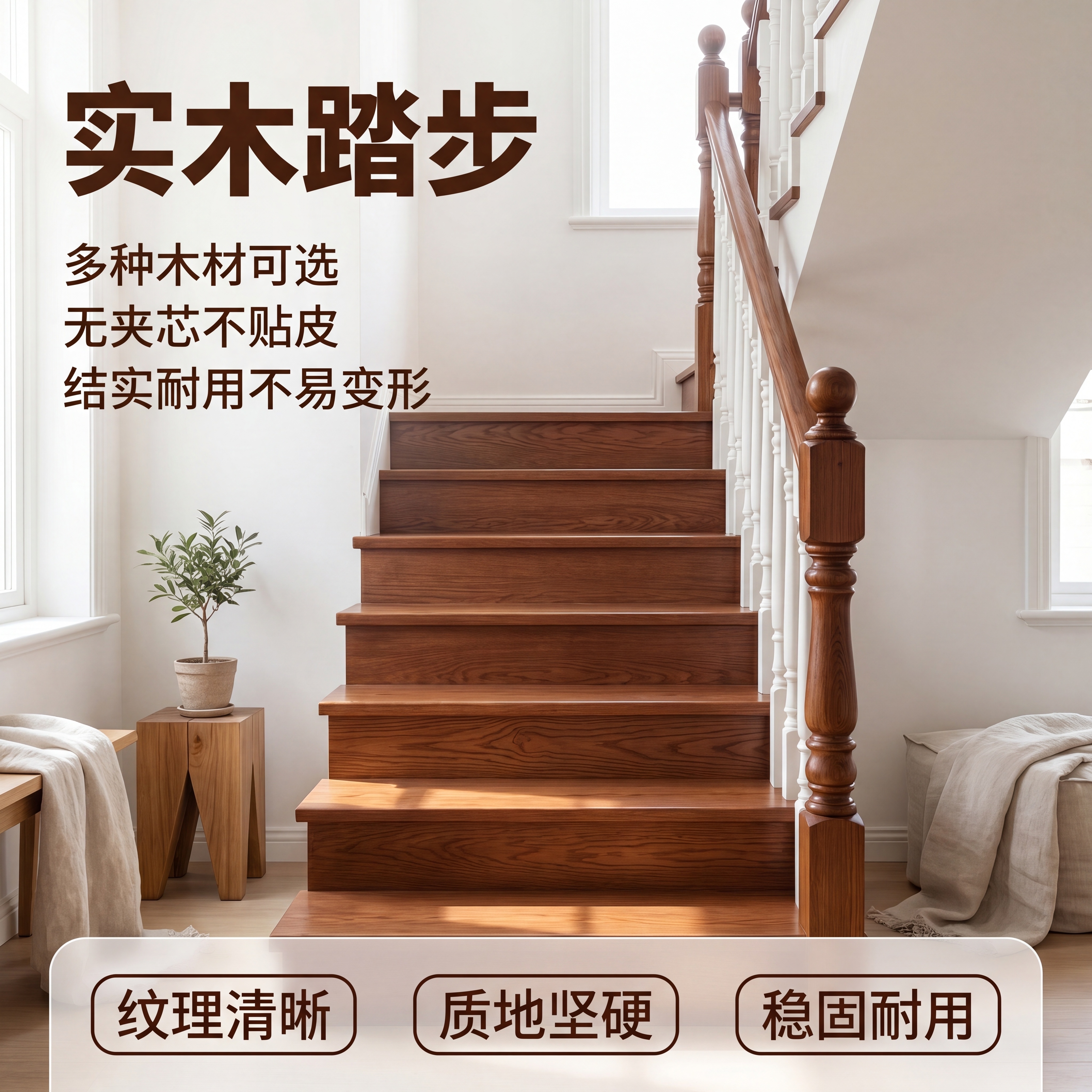 [主图-1] 实木踏步家装实景首图，展示楼梯安装后的整体空间效… - 图片创意预览