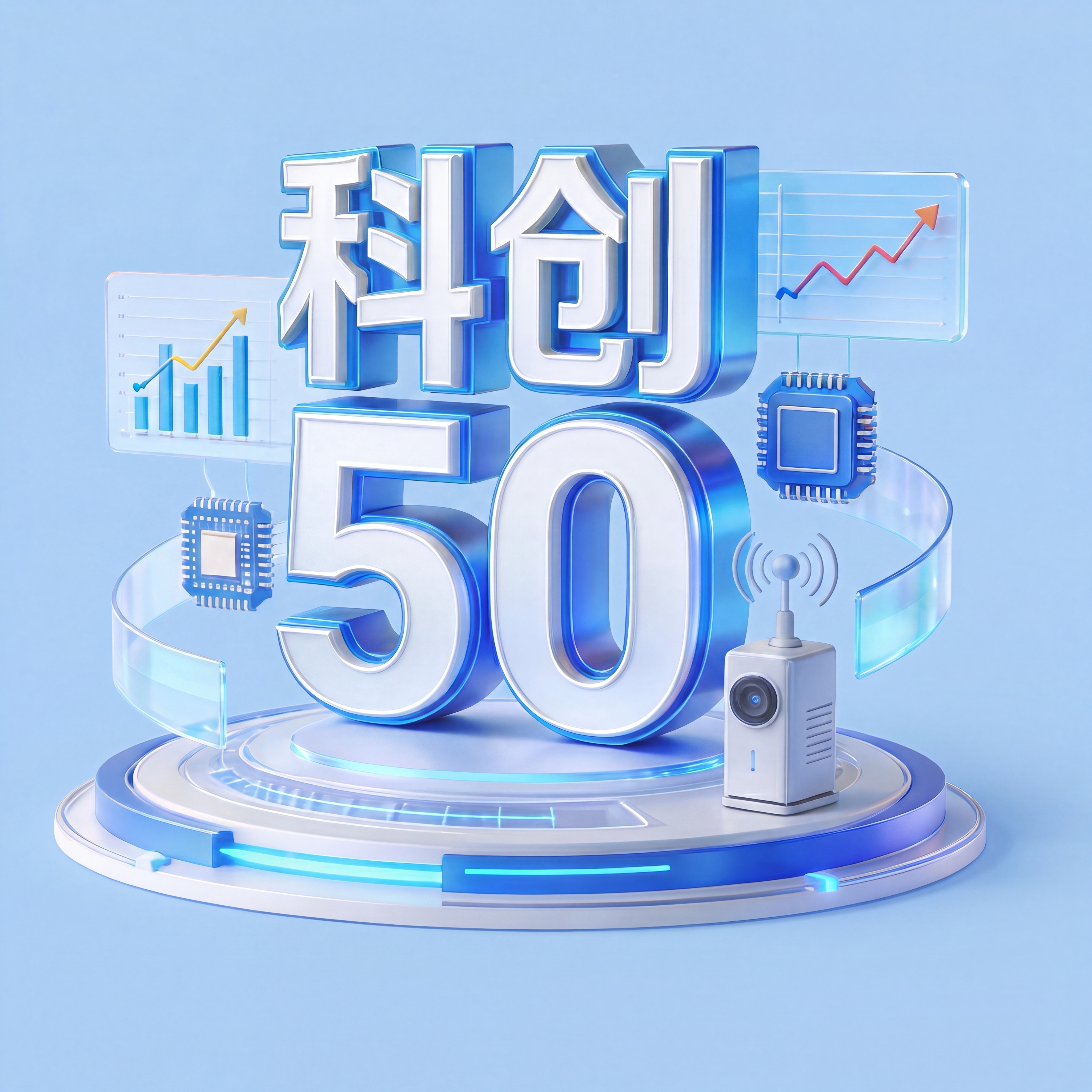 参考示例图生成图标，内容为科创50立体字，浅蓝色纯色背景，3D… - 图片创意预览
