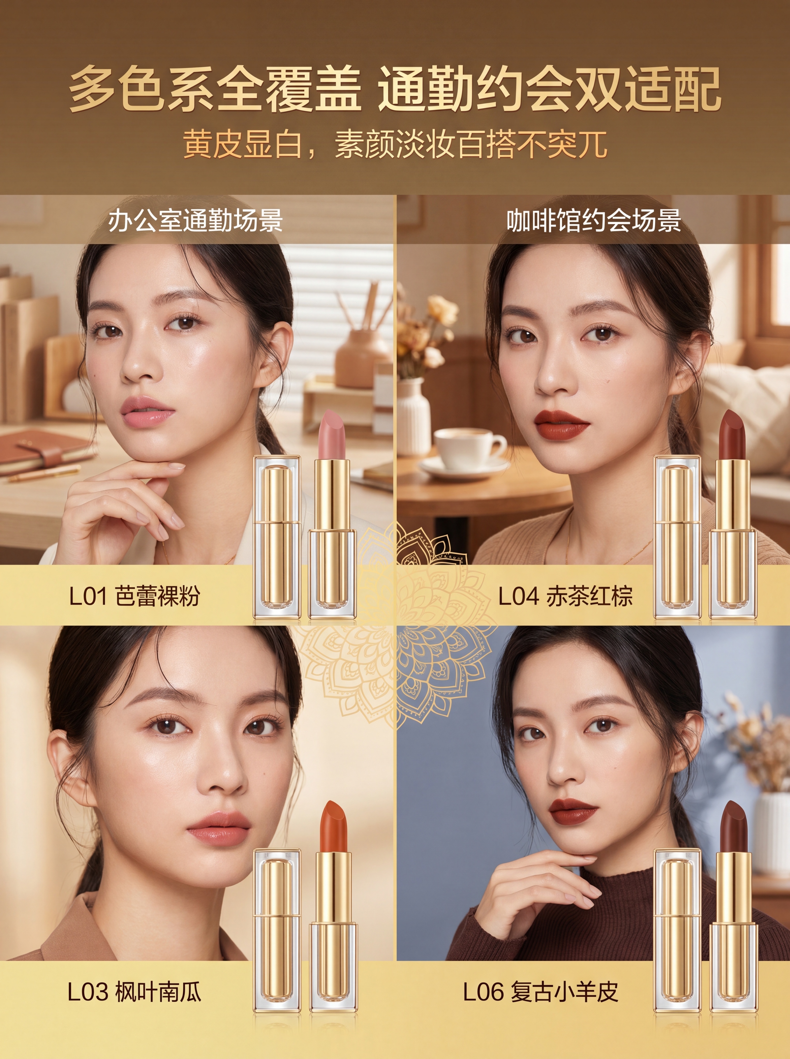 统一规范：全页暖金轻奢写实风，非遗纹样仅作低透底纹 / 边框装… - 图片创意预览