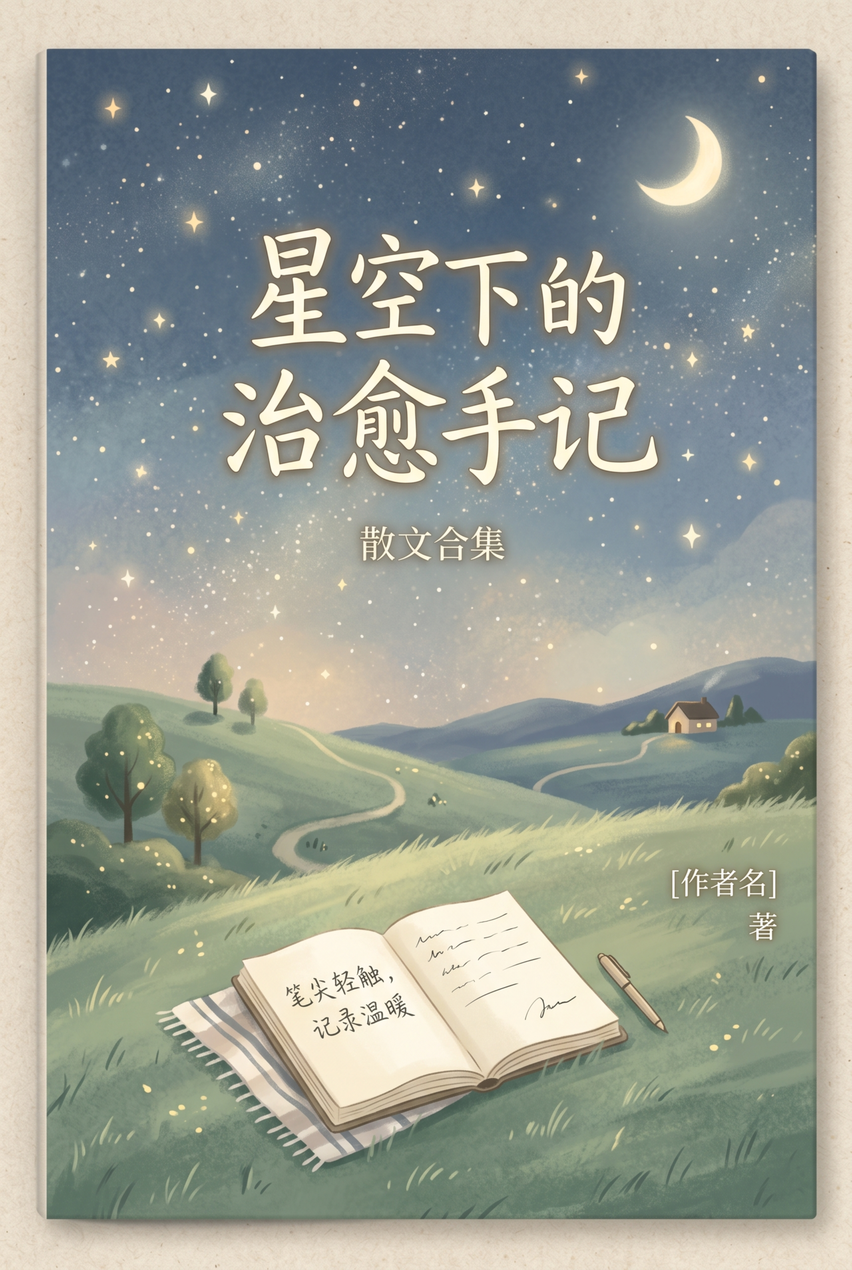书籍封面设计，《星空下的治愈手记》散文合集封面，清新治愈风格，… - 图片创意预览