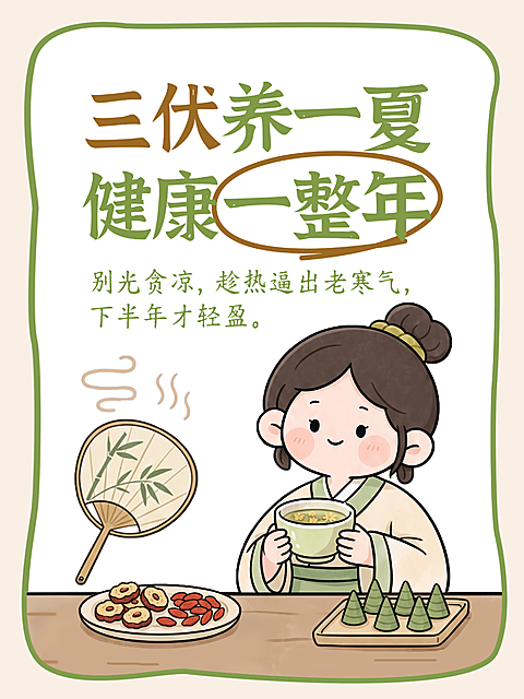 三伏天养生指南知识分享卡通插画风小红书封面