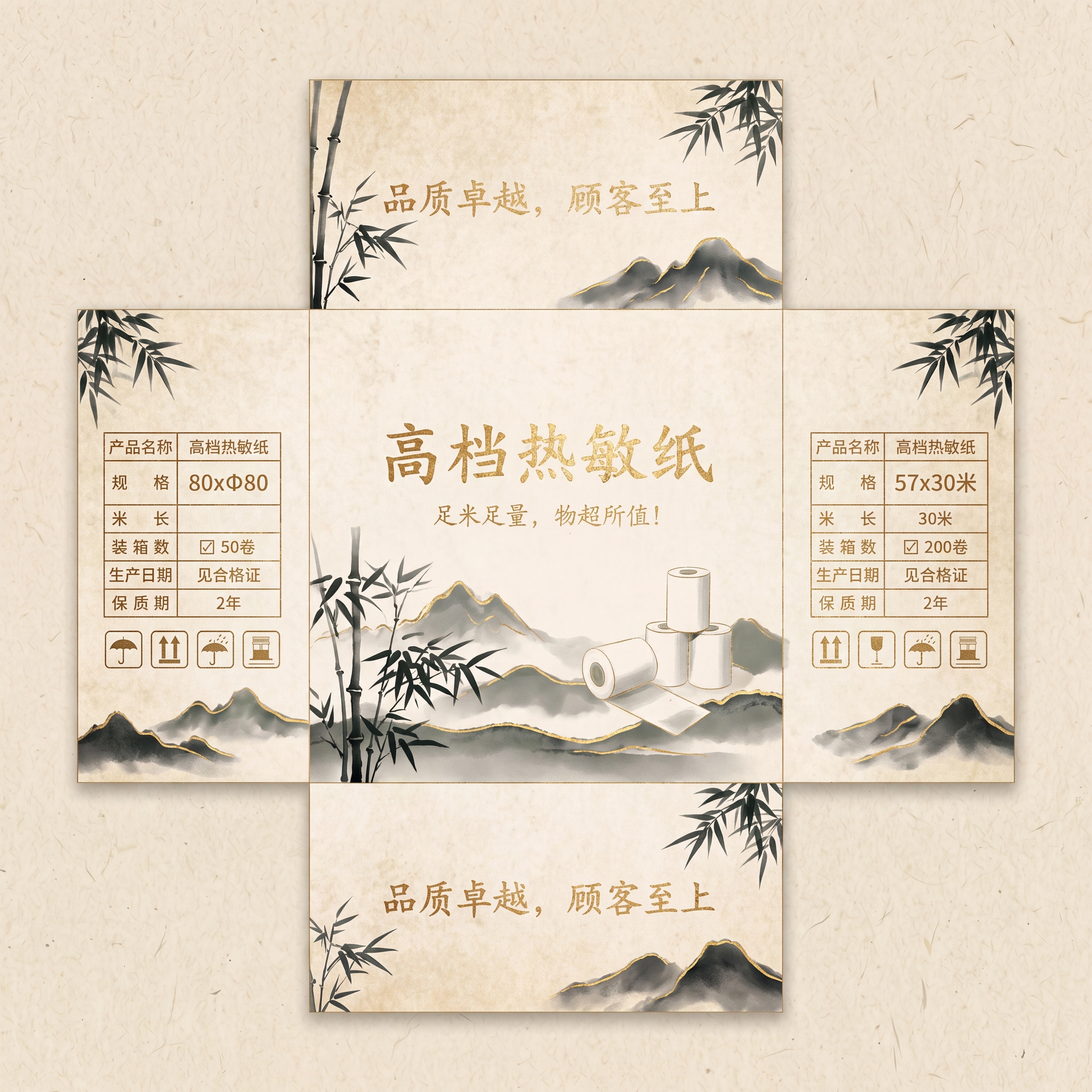 基于参考图设计一张热敏纸纸箱400*400*168规格的高端展… - 图片创意预览