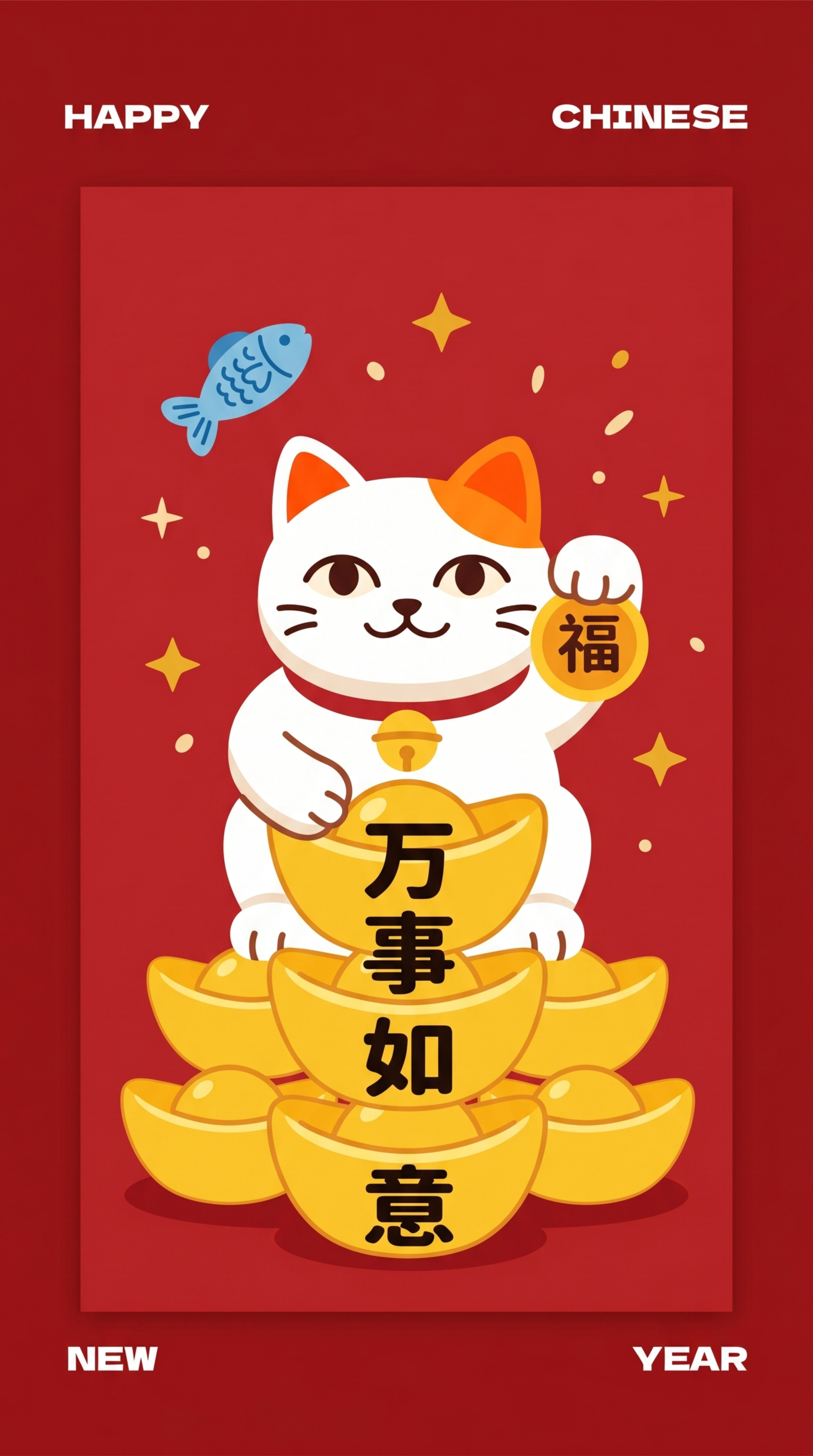 扁平插画风格，正面朝向观众、摆正姿态的招财猫红包图案：一只白底… - 图片创意预览