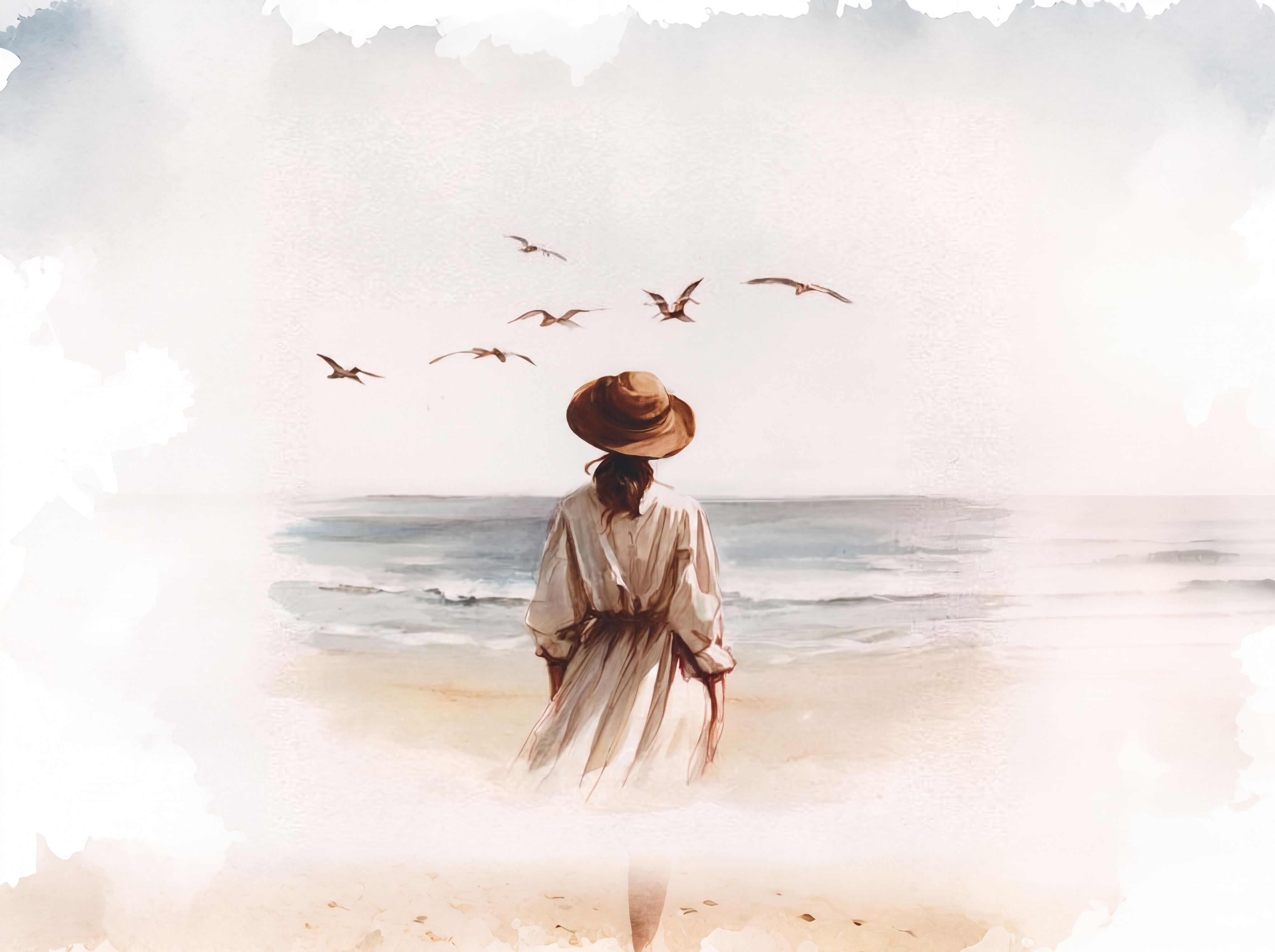 去除图片右下角的水印文字，保留原图其他内容、水彩风格和色调不变… - 图片创意预览