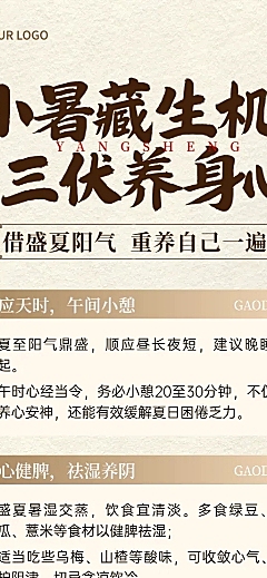 三伏天小暑节气养生知识科普分享中式长图海报