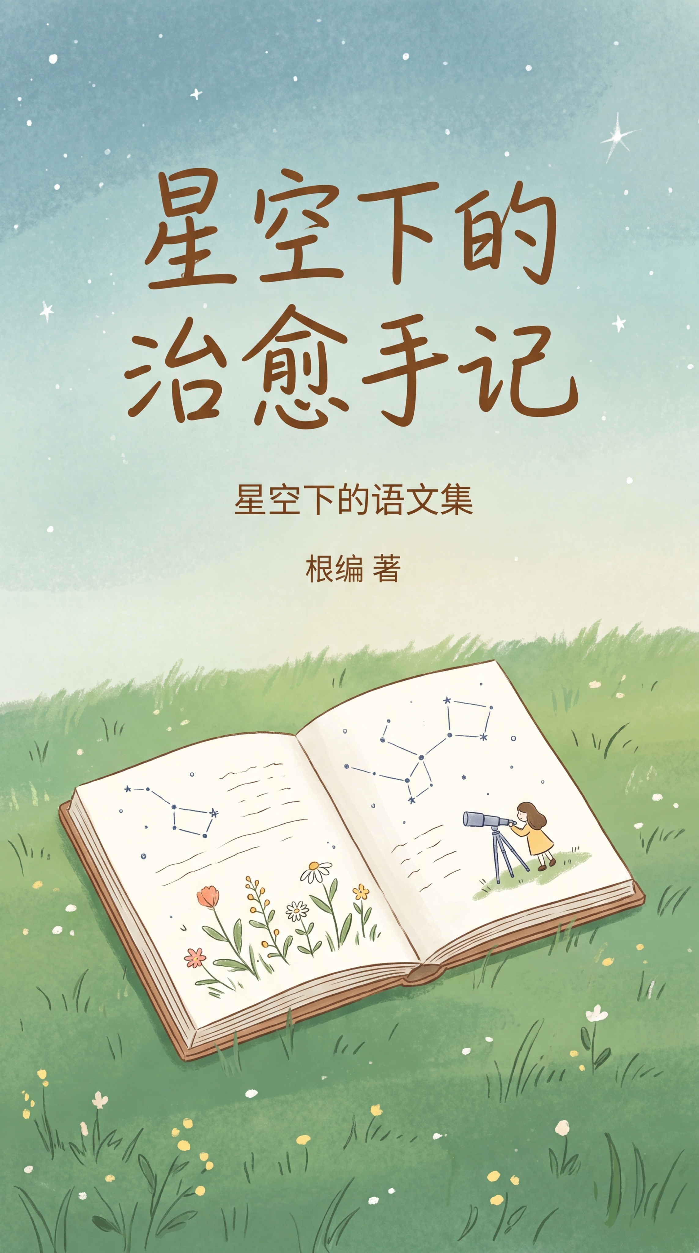 书籍封面设计，《星空下的治愈手记》散文合集封面，清新治愈风格，… - 图片创意预览