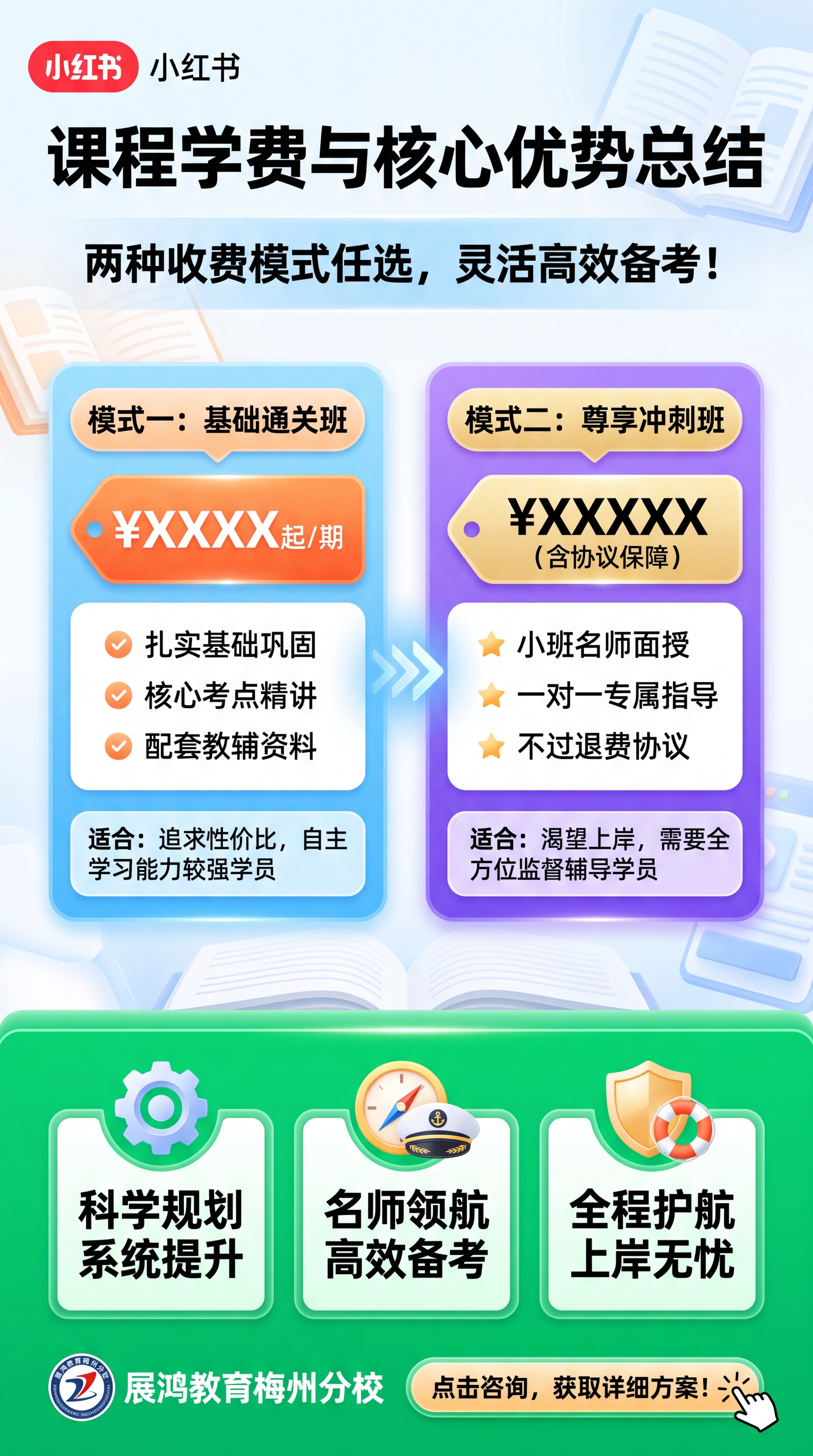 重新生成第三张小红书推广图，内容为课程学费与核心优势总结，突出… - 图片创意预览