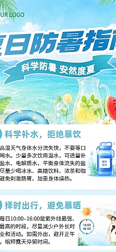 夏季防暑科普指南科普宣传清新夏日风长图海报