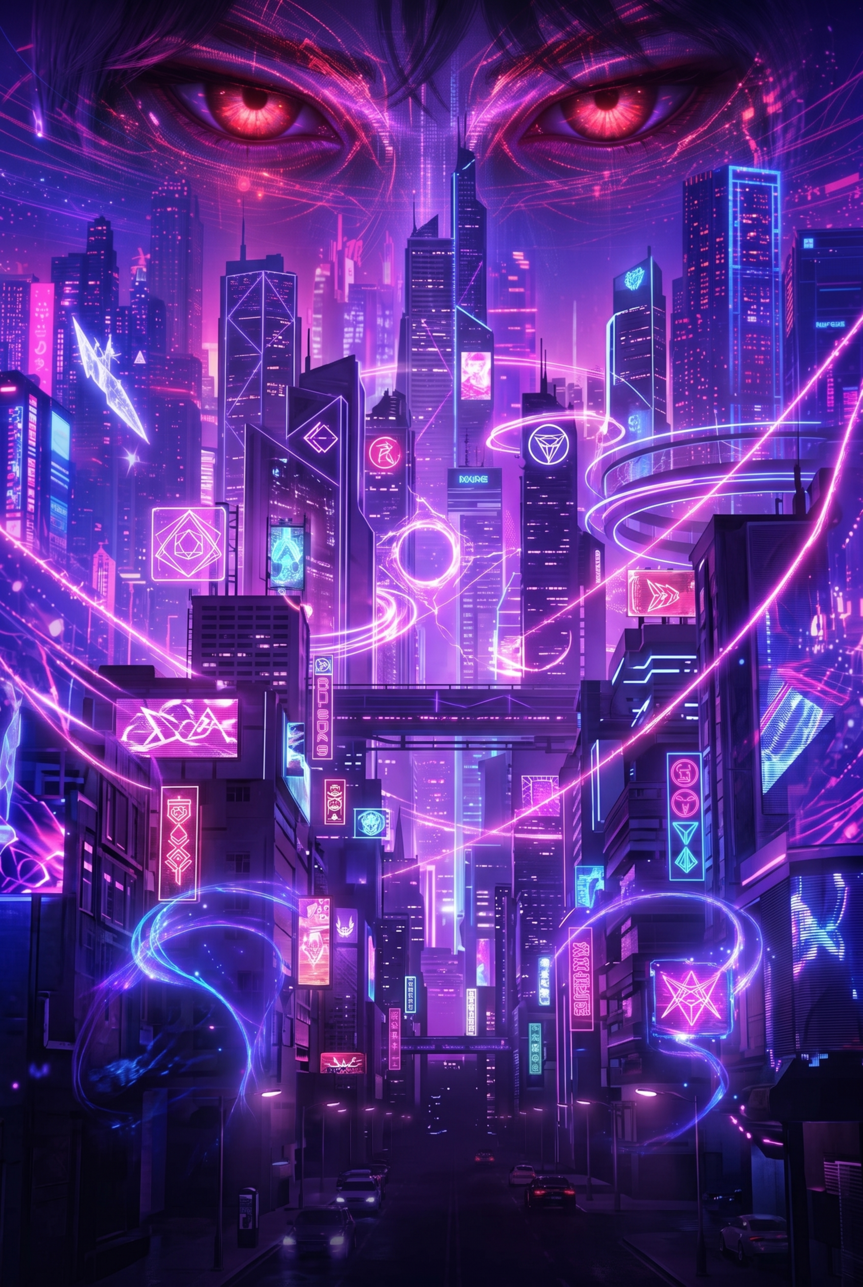 保留原赛博紫粉色霓虹都市背景，保持原有的紫粉色霓虹灯光、摩天大… - 图片创意预览