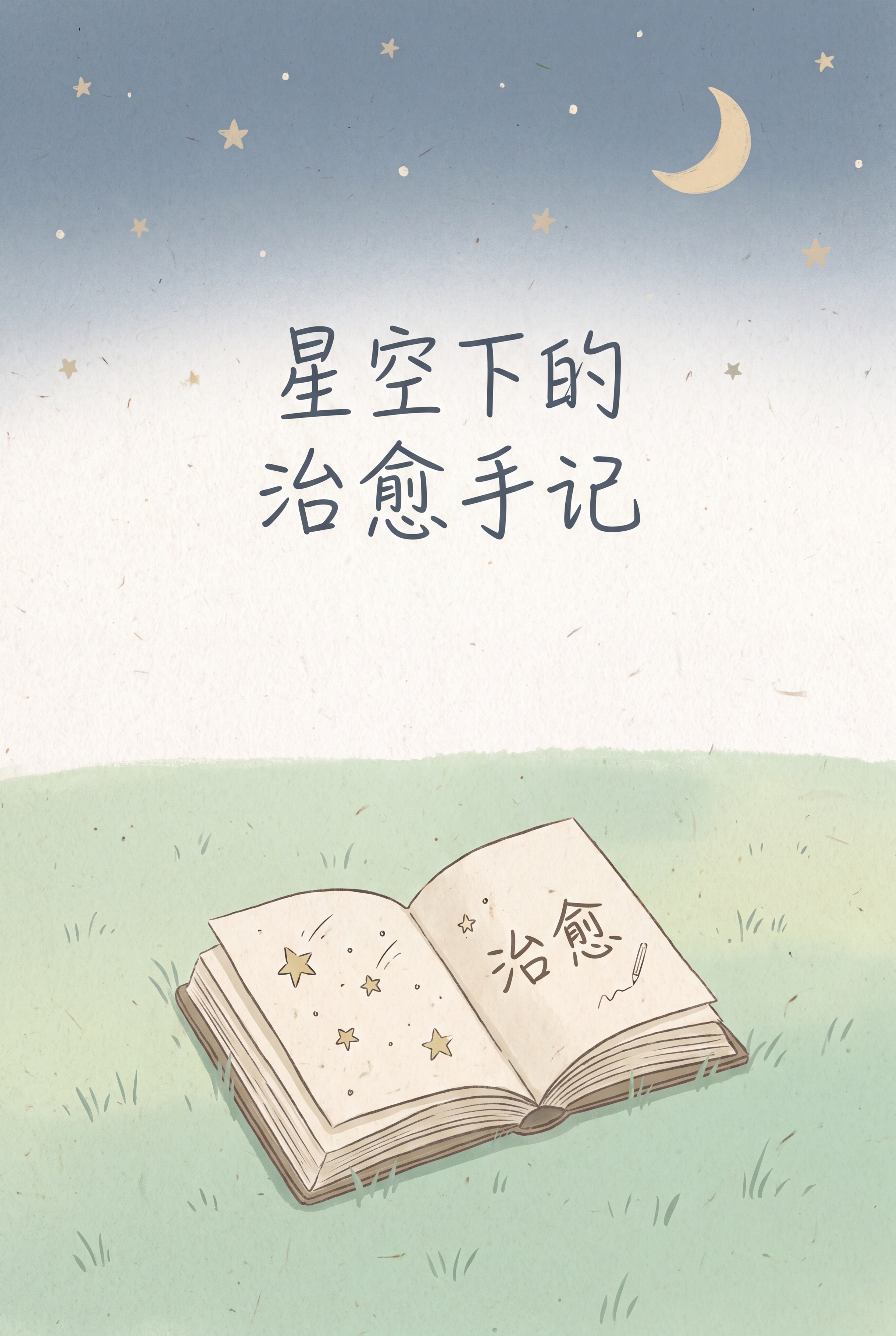 设计《星空下的治愈手记》书籍封面，要求是清新治愈风格、低饱和色… - 图片创意预览