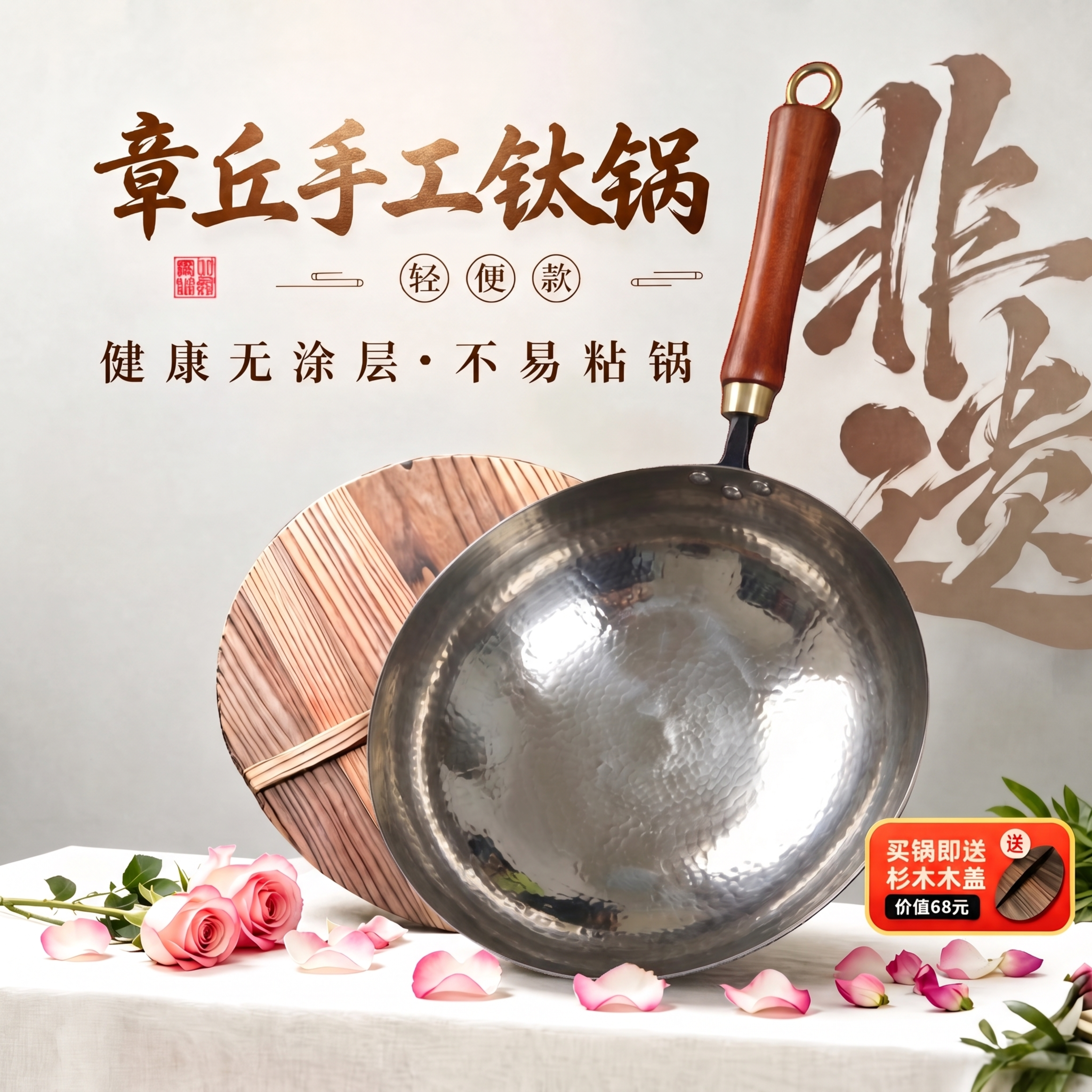 将图中原有的大肚锅替换为第二张图的平底锅，保持其他内容不变：保… - 图片创意预览