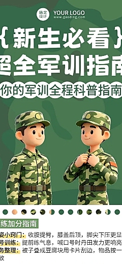 3d卡通大学生军训指南知识分享长图海报