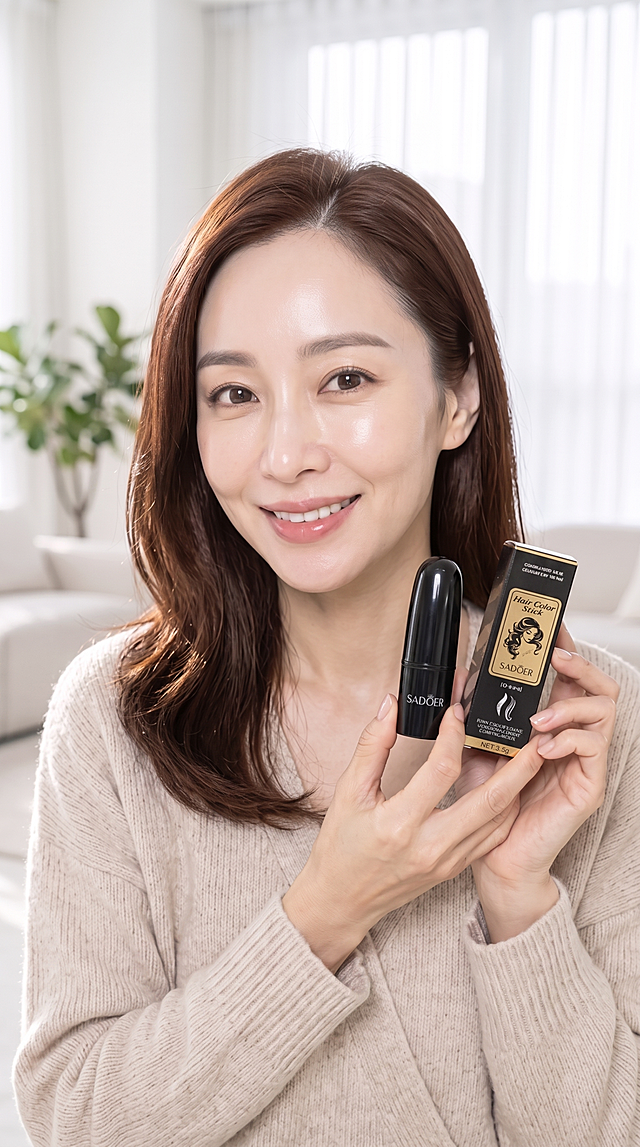 将模特的头发颜色修改为栗棕色，保持其他内容不变