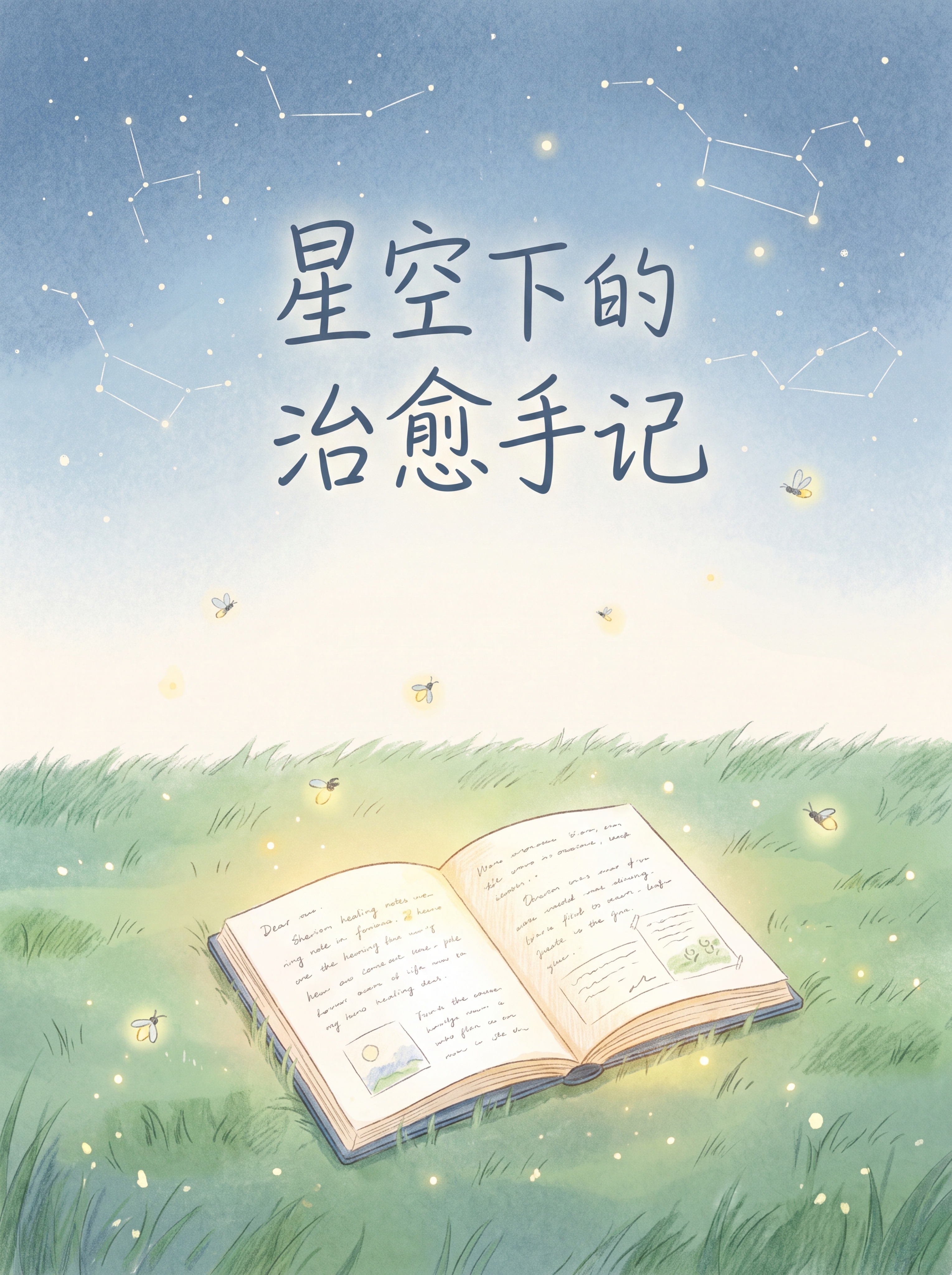 书籍封面设计，为散文合集《星空下的治愈手记》设计封面，整体风格… - 图片创意预览