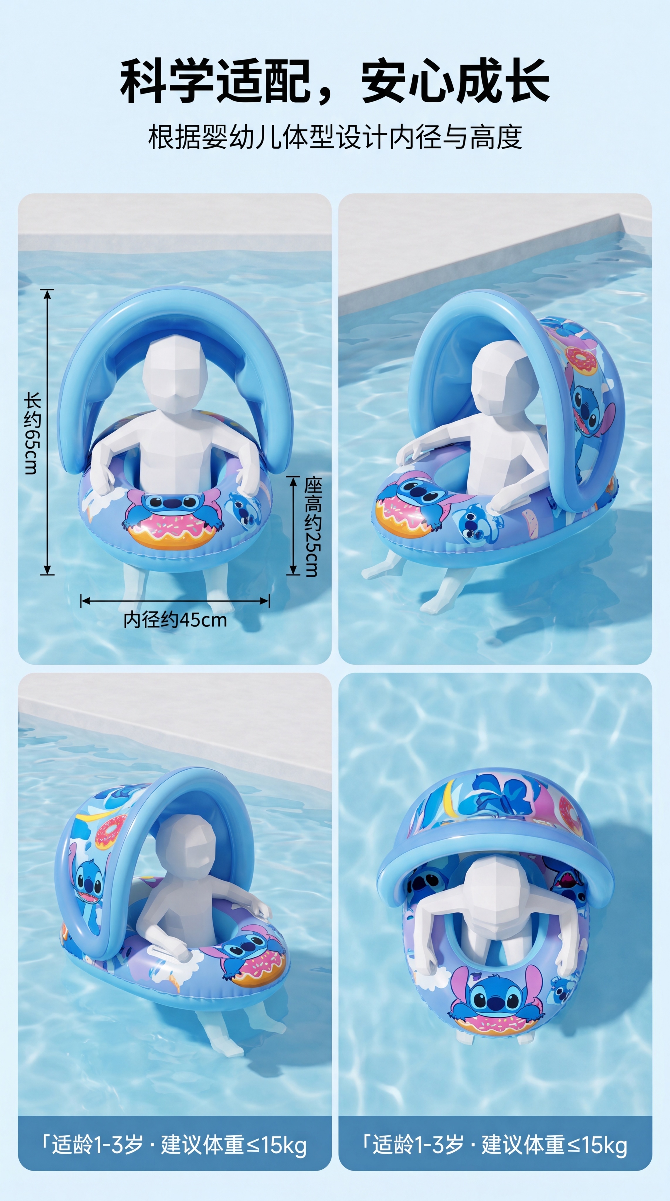 [第5屏] 模特展示-1-3岁宝宝穿戴坐圈水中坐姿多角度示意（… - 图片创意预览