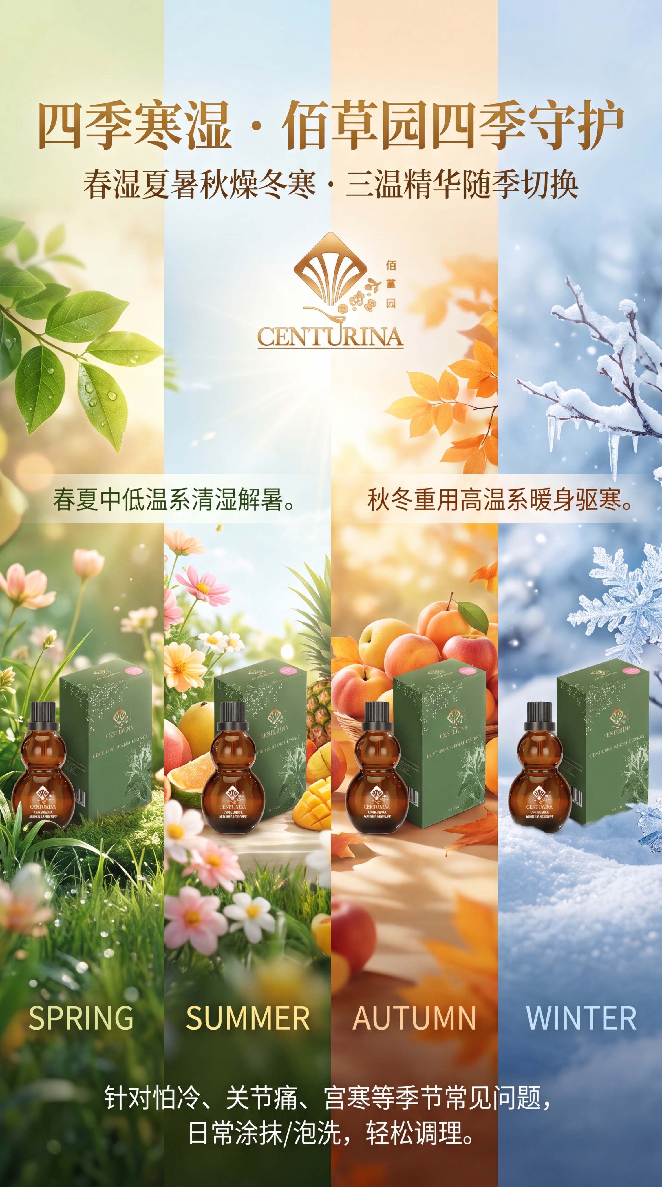 季节适配自然四季风，时令应用维度。主标题："四季寒湿 · 佰草… - 图片创意预览