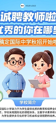 3d卡通学校教师招聘宣传长图海报