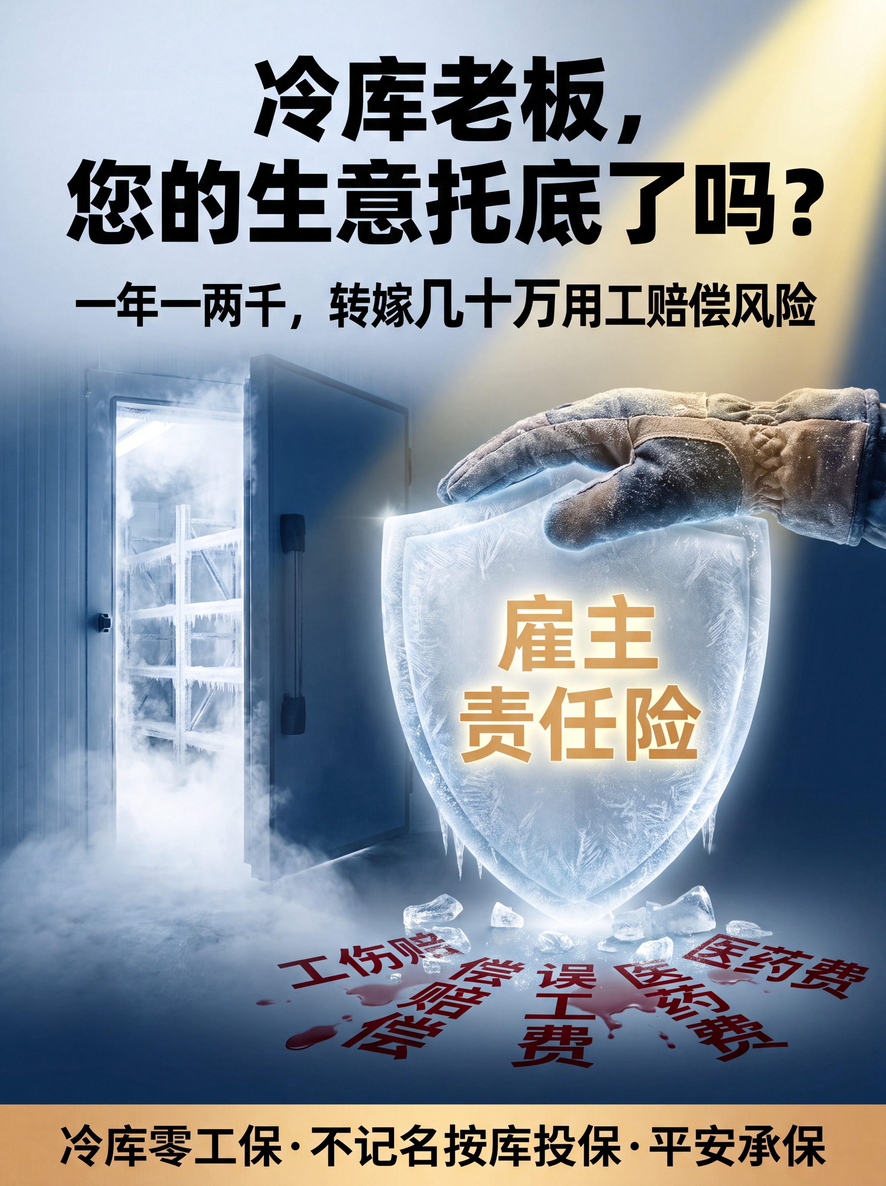 这是一张保险推广封面图，核心目的是抓住冷库老板注意力，传递高风… - 图片创意预览