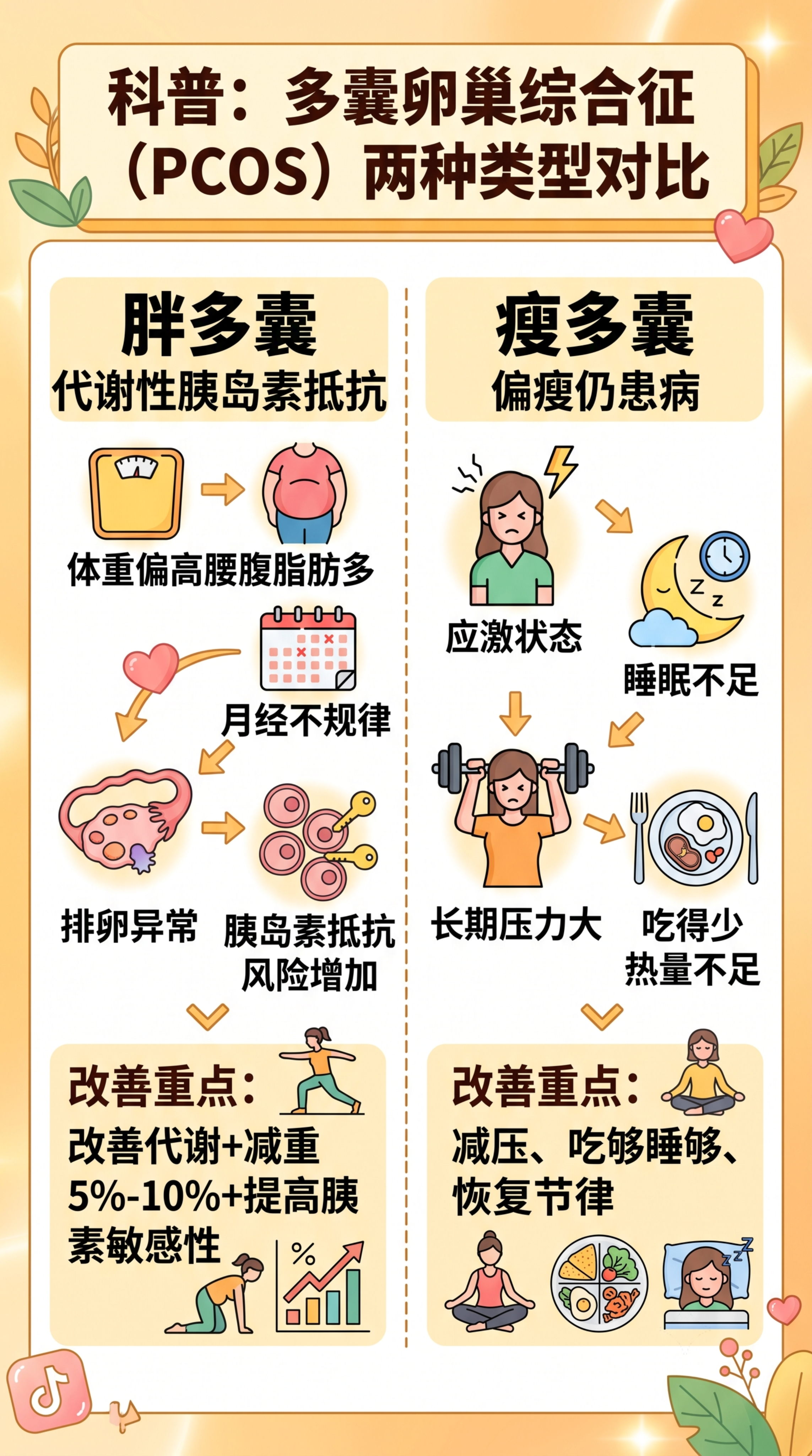 抖音图文首图，科普多囊卵巢综合征两种类型对比，左侧为胖多囊，文… - 图片创意预览