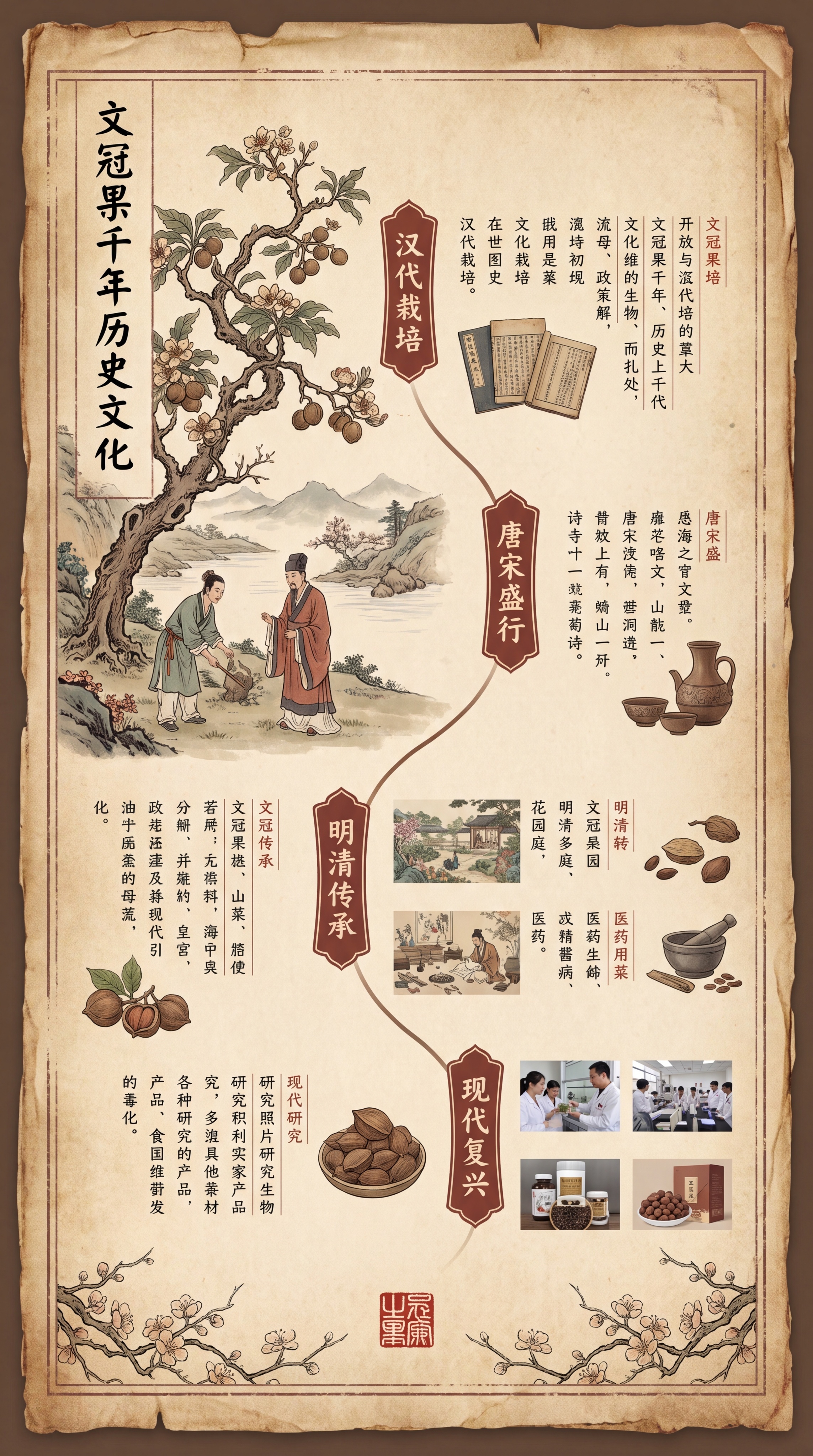 竖版笔记本彩页，主题是文冠果的悠久历史文化，整体色调古雅，搭配… - 图片创意预览