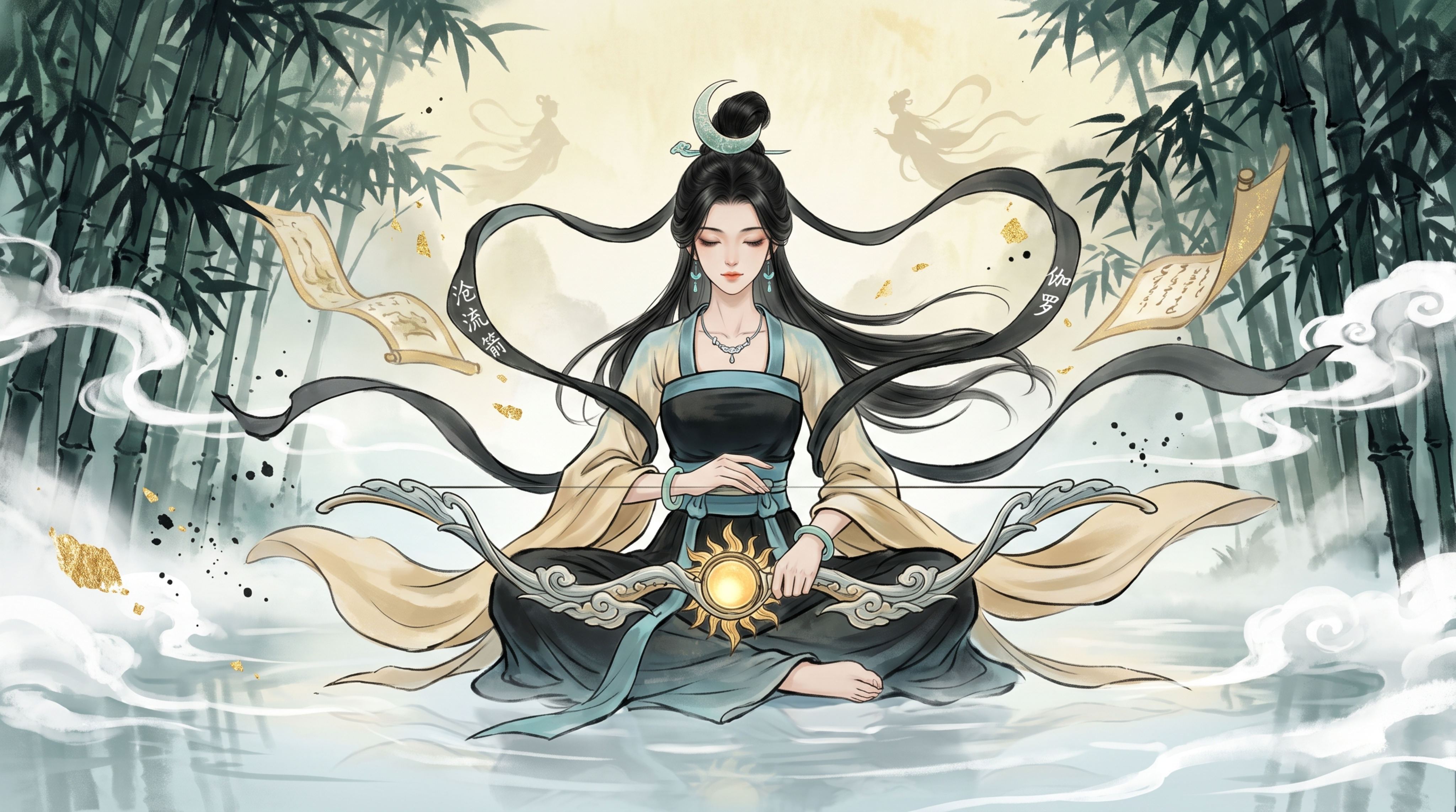 顶级画质，8K 超清，国风水墨泼墨原画，王者荣耀伽罗沧流箭皮肤… - 图片创意预览