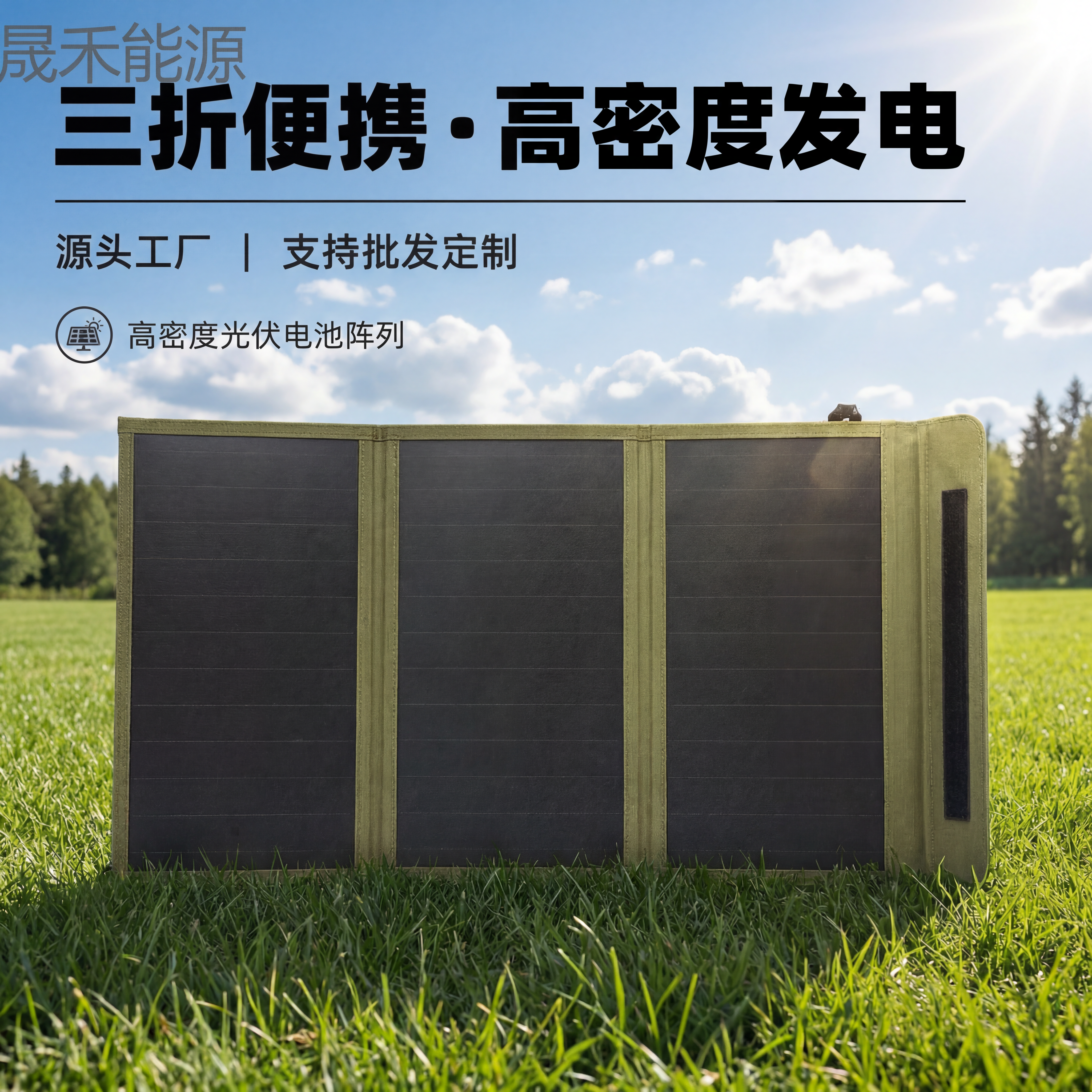 商业级户外产品摄影，将原有白色背景替换为开阔的草地和蓝天白云场… - 图片创意预览