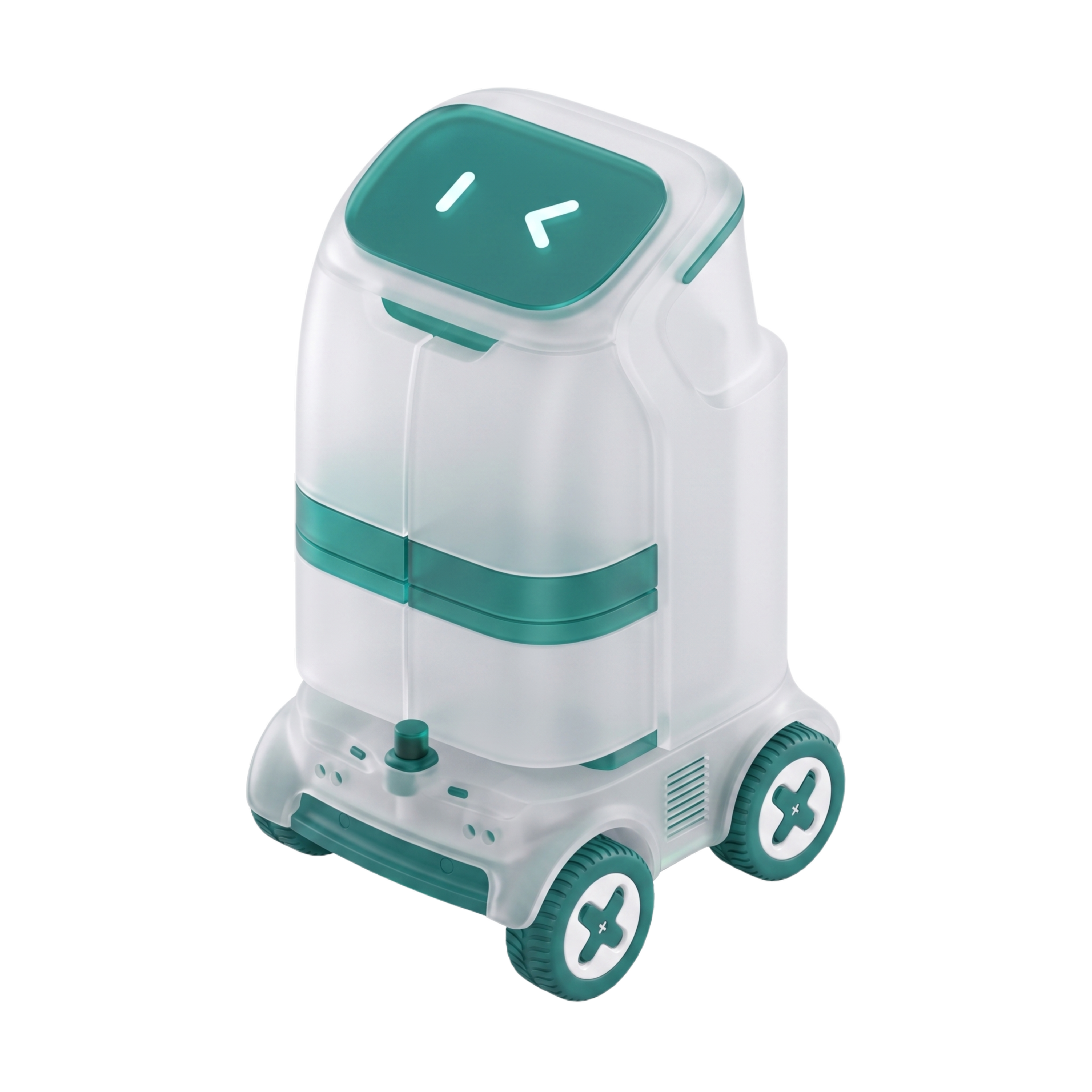 一个3D磨砂楼宇机器人icon，材质磨砂玻璃质感带透明感，绿白… - 图片创意预览