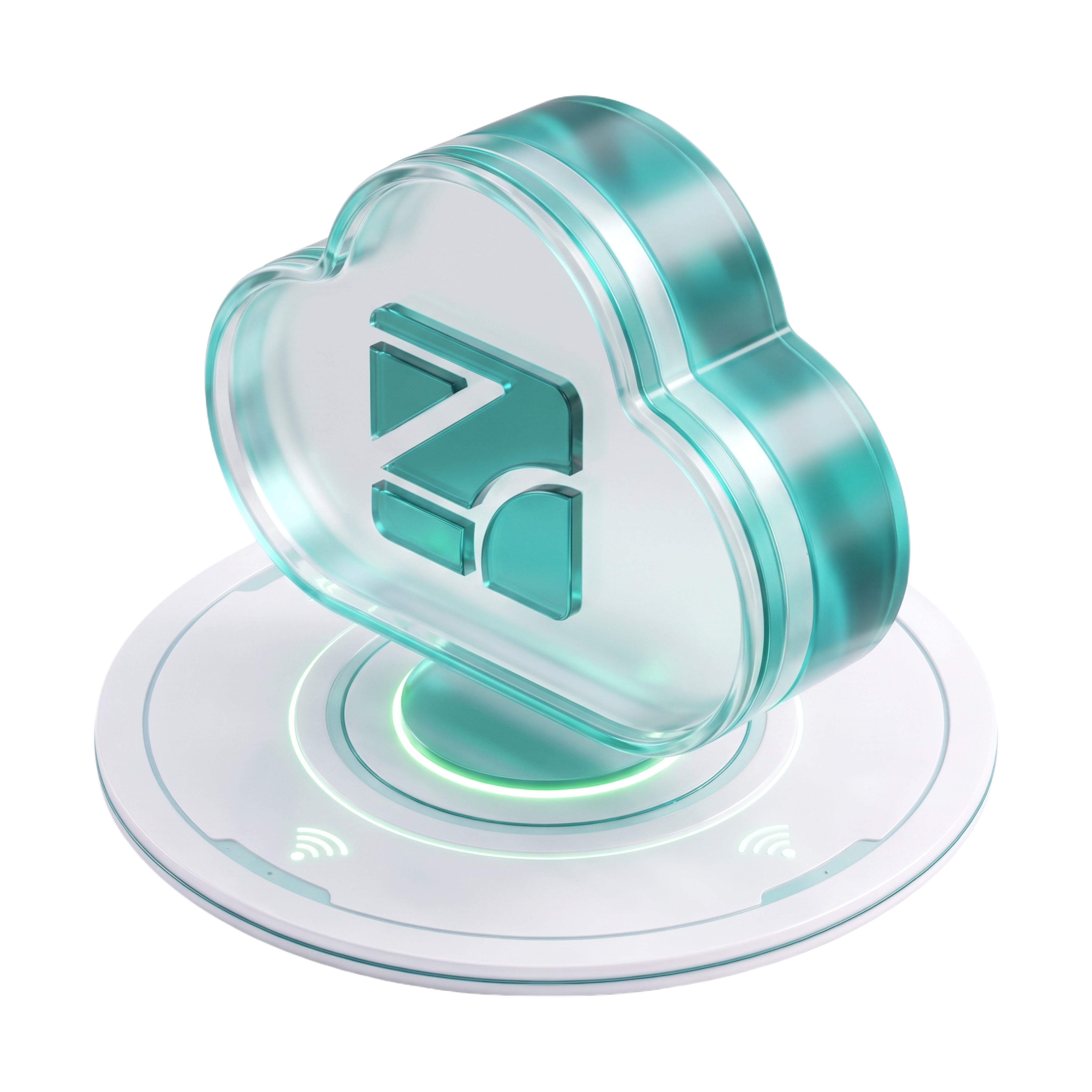 一个3D企业云数据icon，材质透明，绿白色配色，绿色色号#1… - 图片创意预览