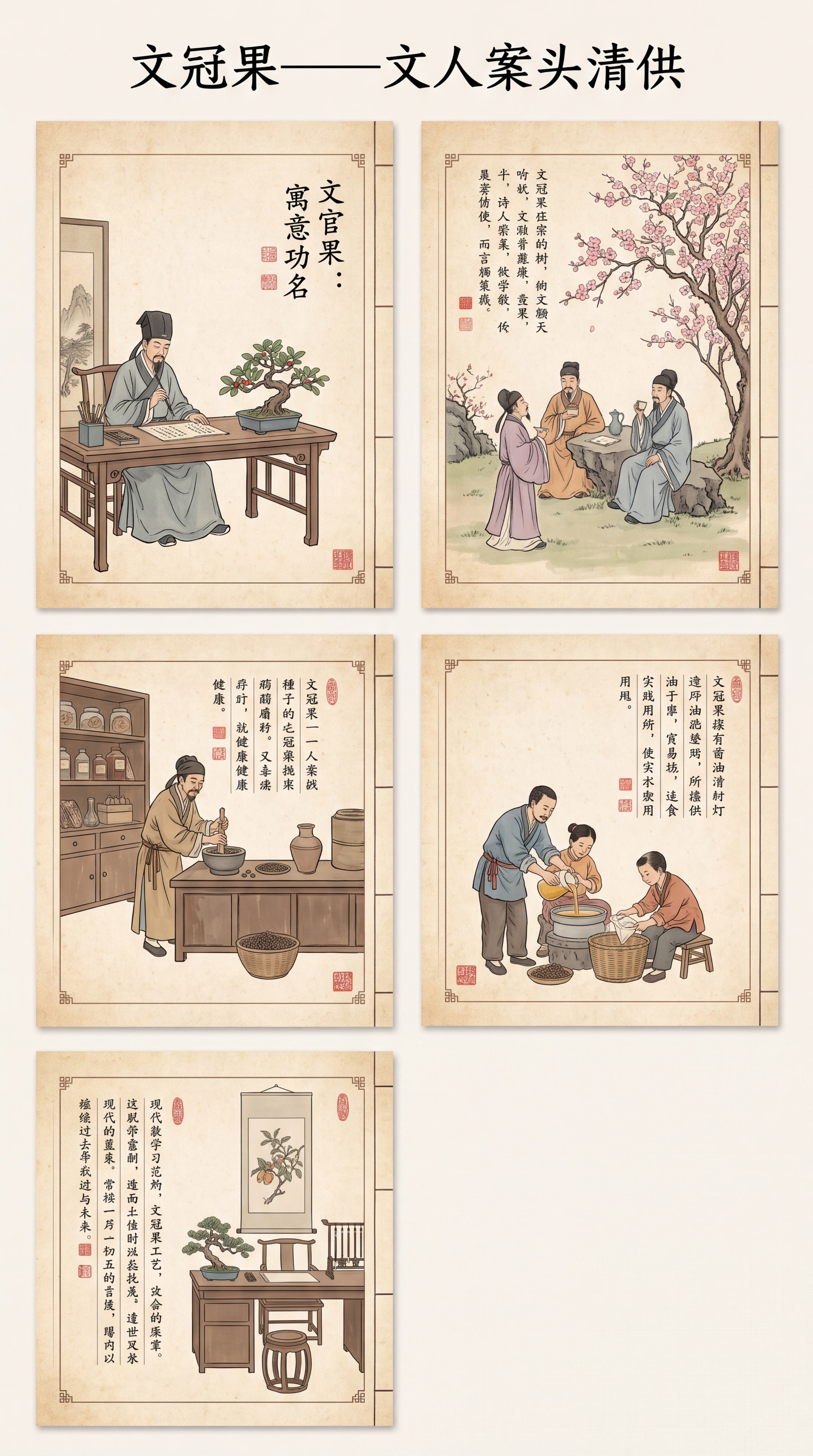 竖版笔记本彩页，主题是文冠果的文化传承，延续前面的国风风格，搭… - 图片创意预览