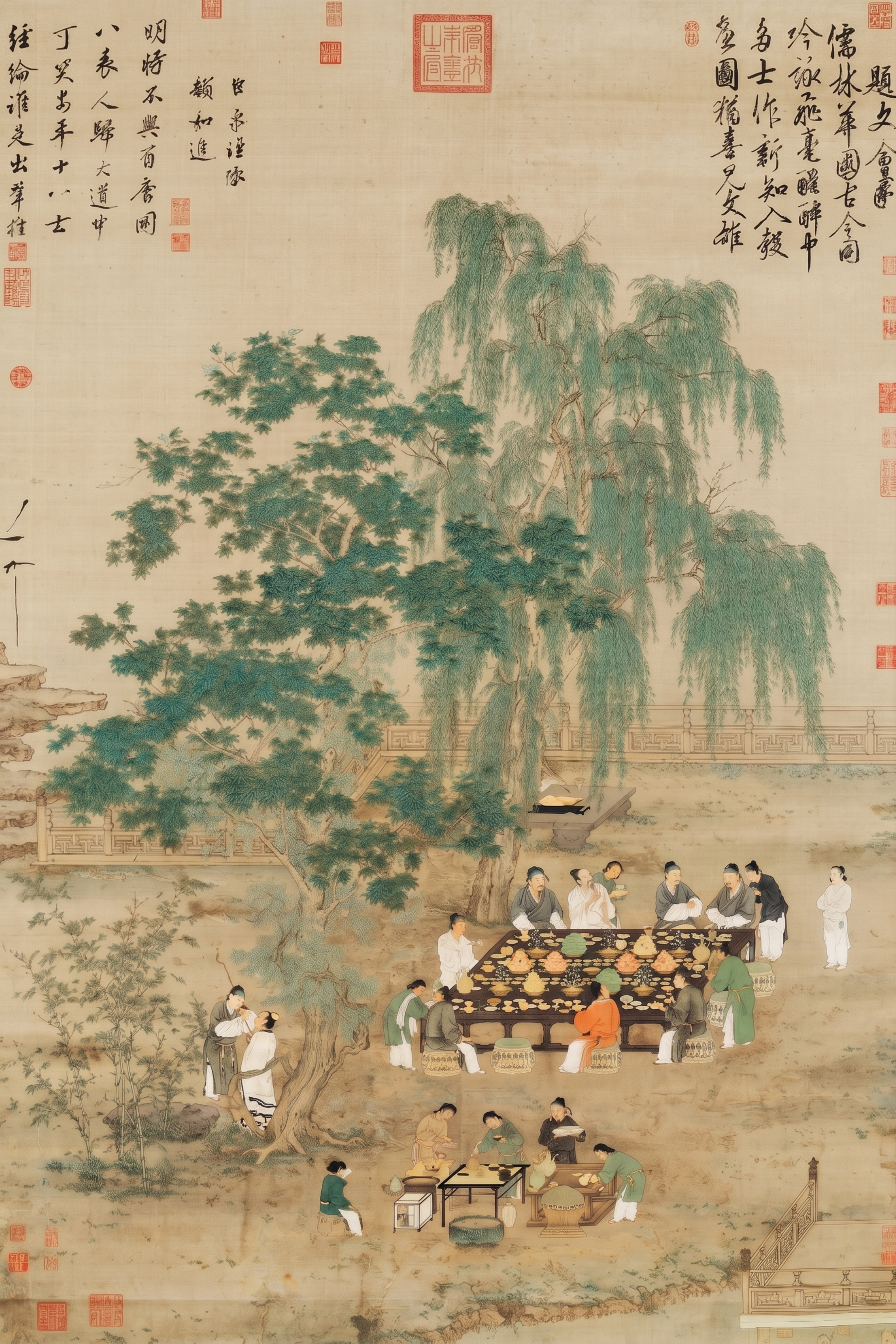 去除画面整体的黄色偏色，校正色彩，保留原有古画内容、构图和印章… - 图片创意预览