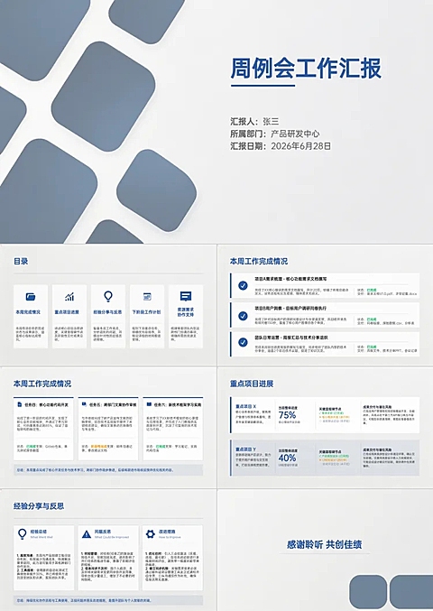 企业管理层周例会工作汇报深蓝简约商务风PPT模板