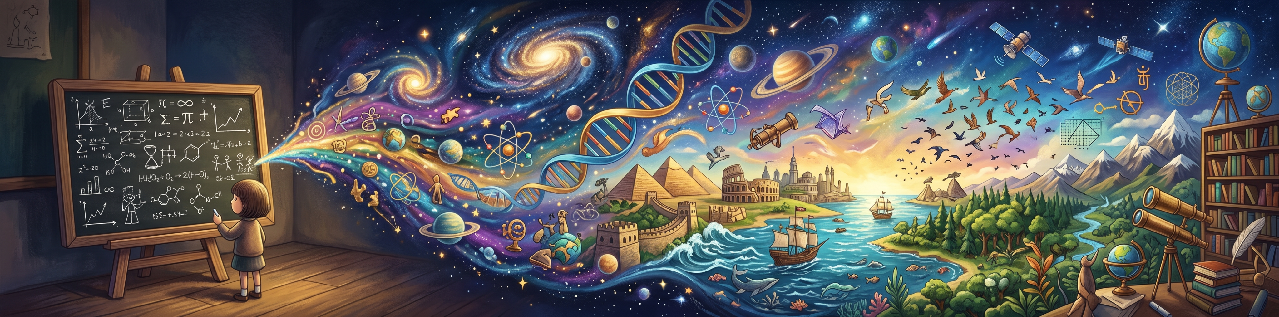 一幅形象的插画，表现一块小小的板书如同一个微型教案，却展现出一… - 图片创意预览